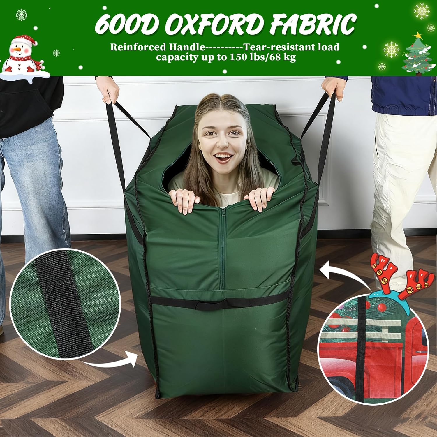 Shareconn Sacca per Albero di Natale 600D Grande, Verde - immagine 6