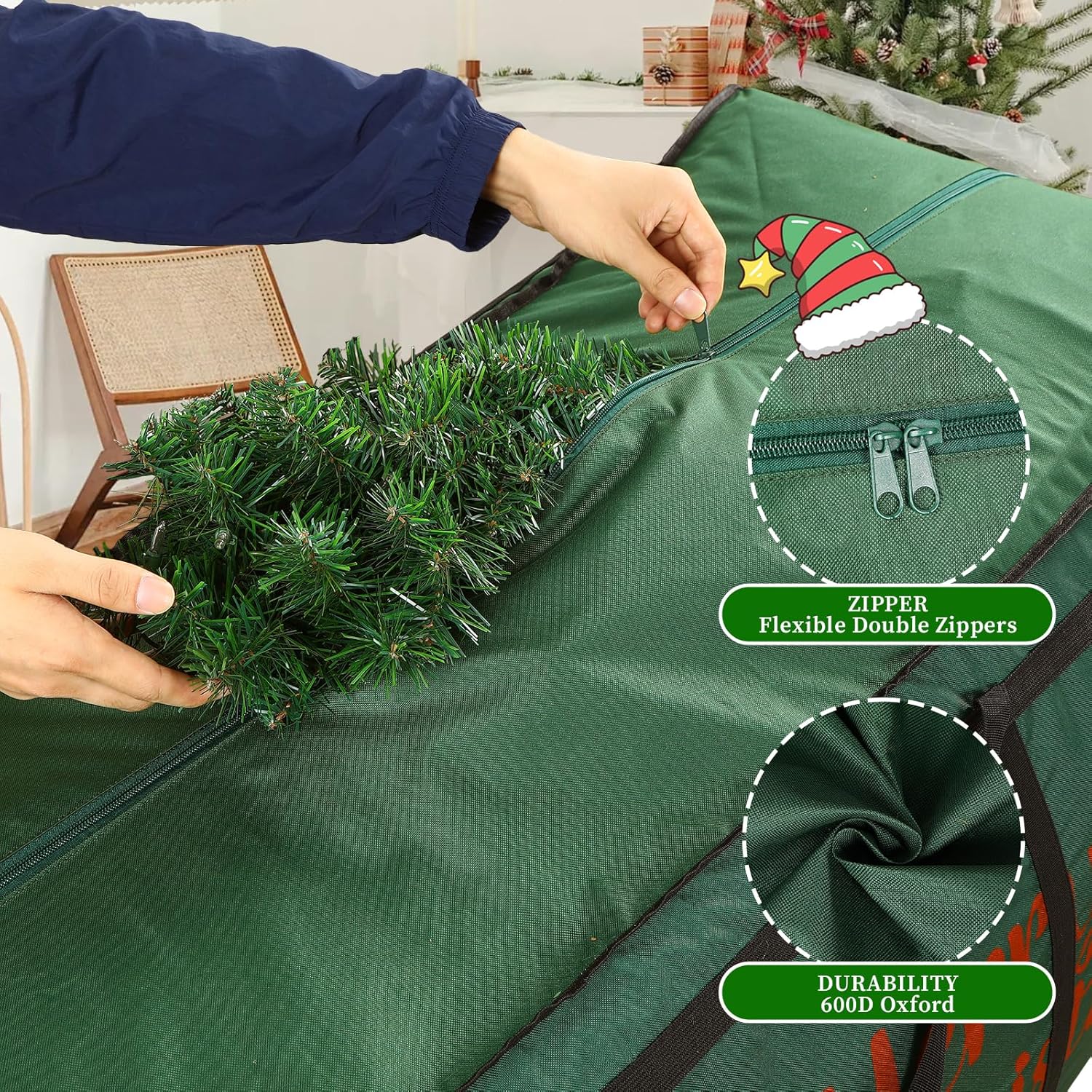 Shareconn Sacca per Albero di Natale 600D Grande, Verde - immagine 7