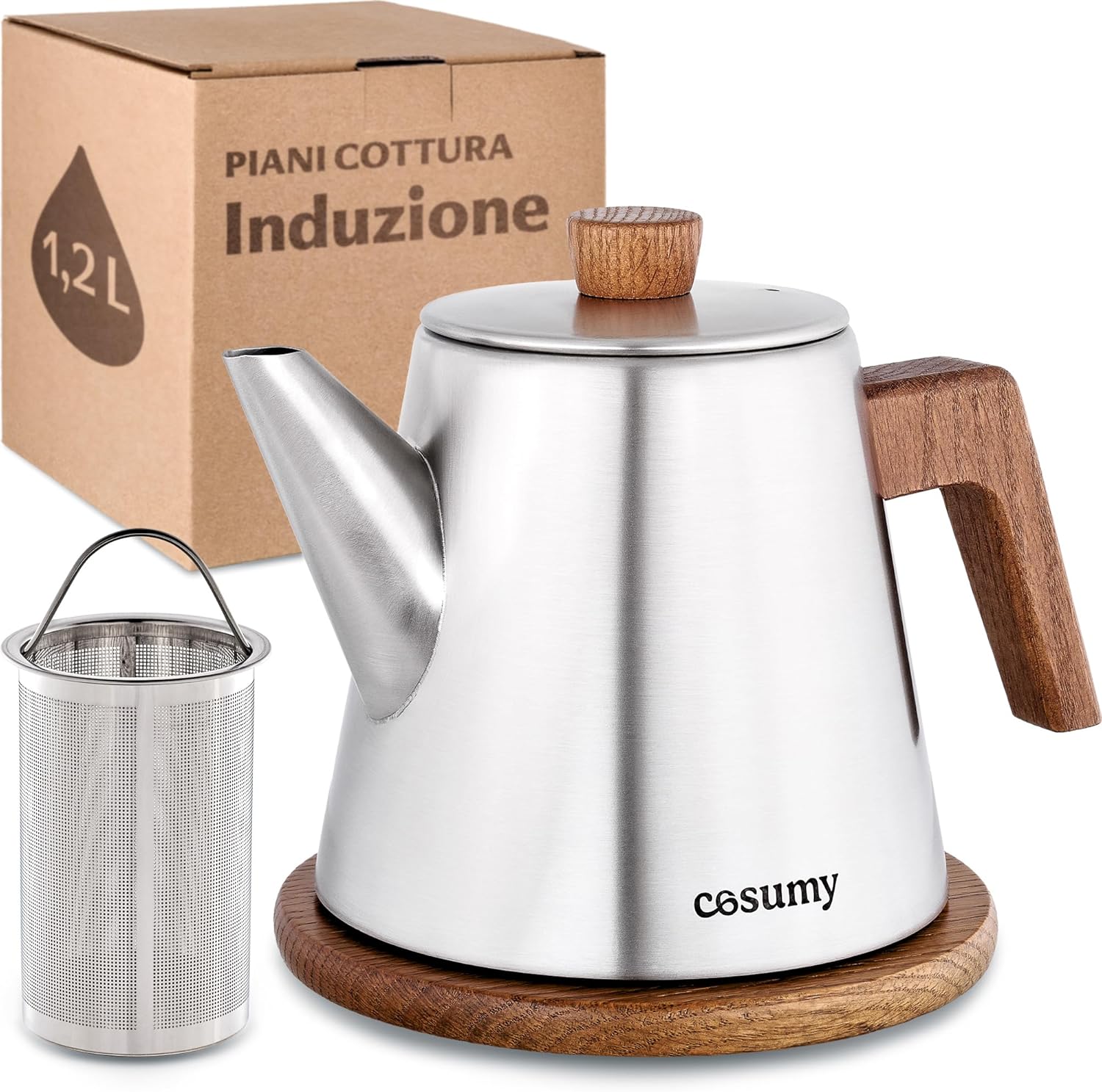 Cosumy Teiera con Filtro e Sottopentola 1,2 Litro