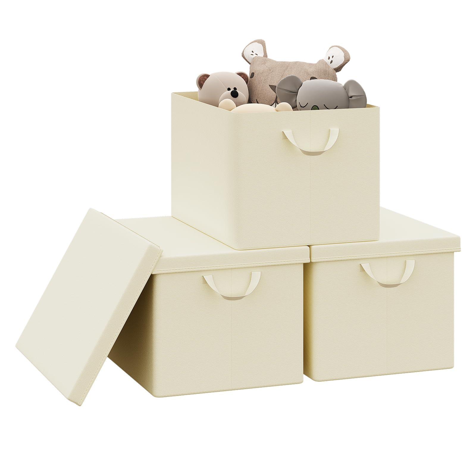 Woltu Set 3 Scatole Portaoggetti Pieghevoli, Crema