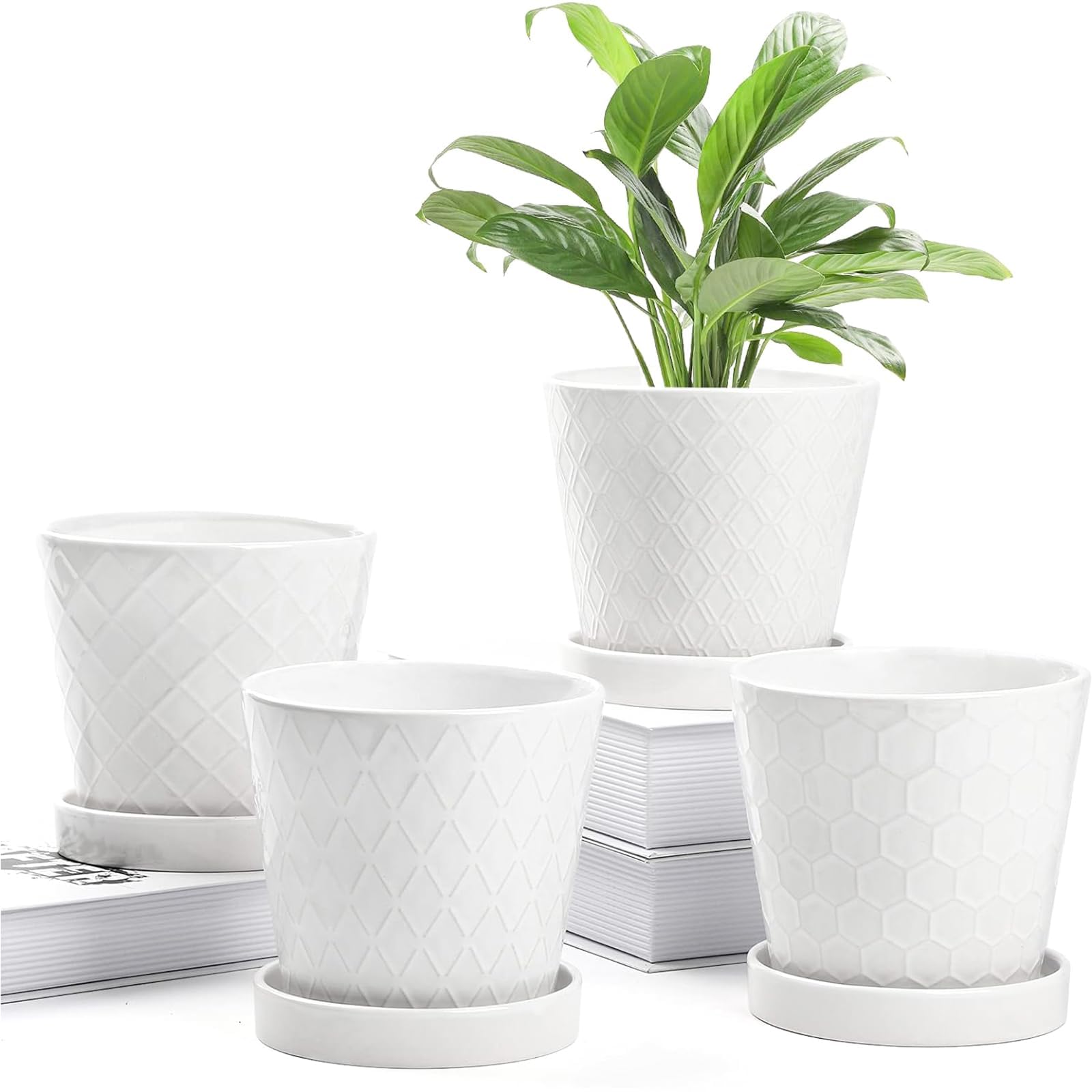 BUYMAX Vasi per Piante in Ceramica 12,7cm Set 4