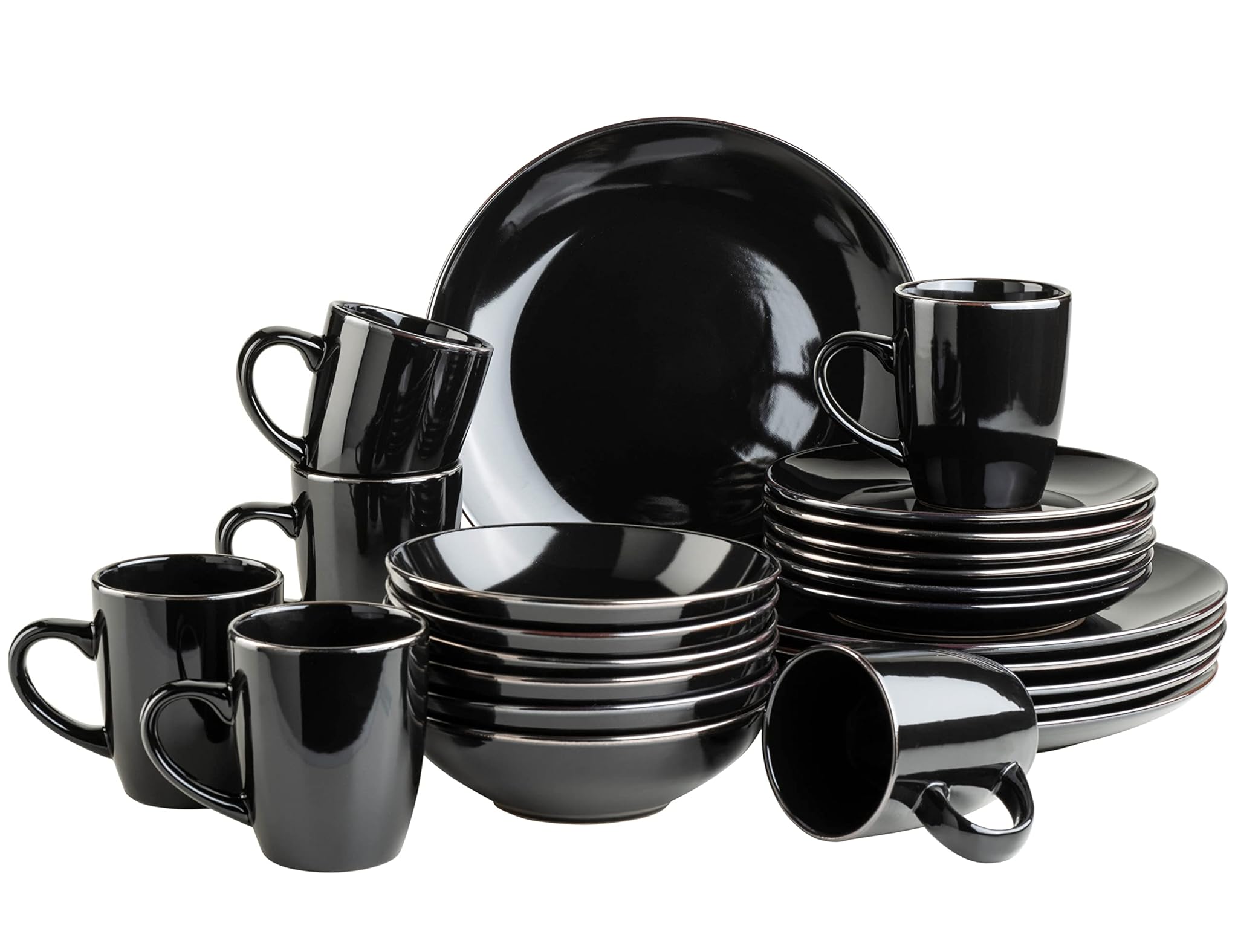 Set Stoviglie Moderne per 6 Persone - 24 Pezzi, Nero