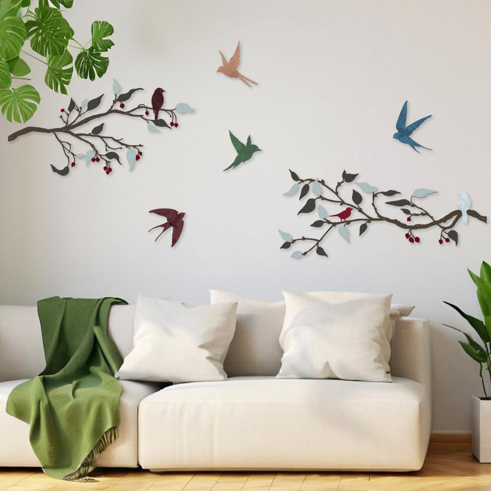 Set Decorazioni Murali Uccelli in Metallo su Rami