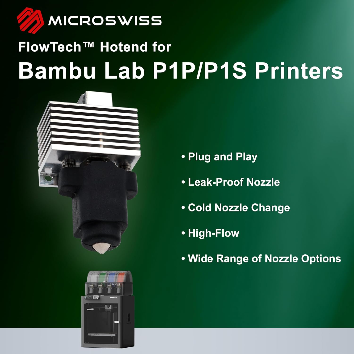 Microswiss FlowTech Hotend for Bambu Lab P1P/P1S - immagine 2