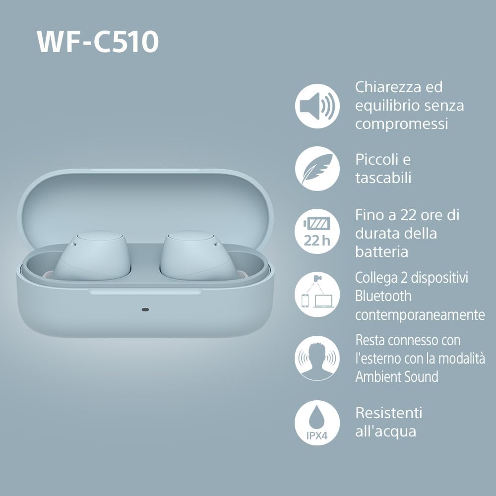 Sony WFC510 - Cuffie True Wireless Bluetooth, Blu - immagine 3
