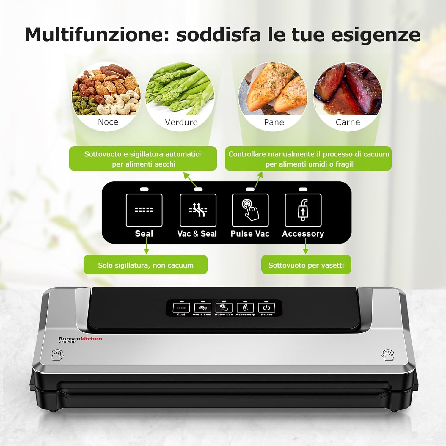 Bonsenkitchen Macchina Sottovuoto 4 in 1 per Alimenti - immagine 2