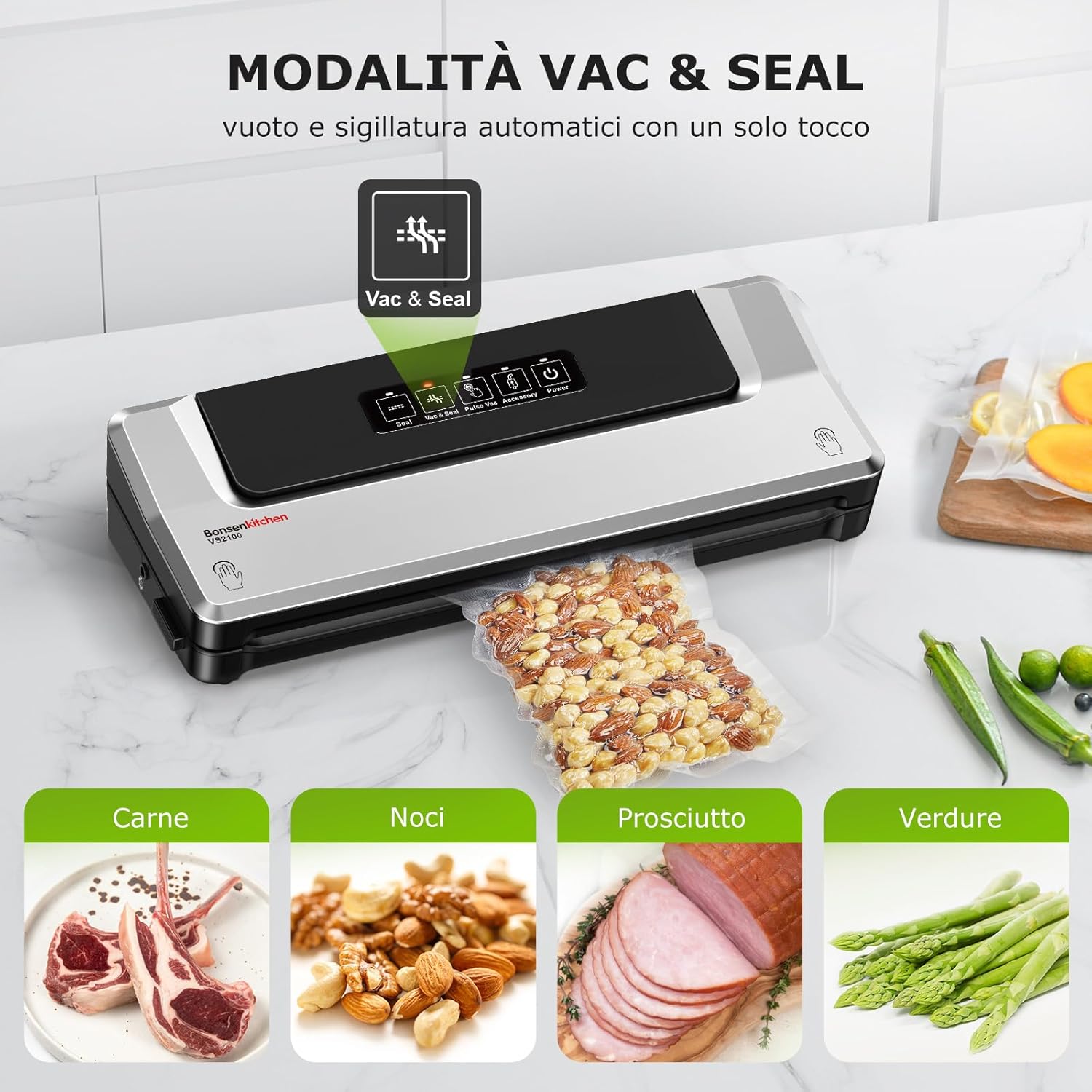 Bonsenkitchen Macchina Sottovuoto 4 in 1 per Alimenti - immagine 3
