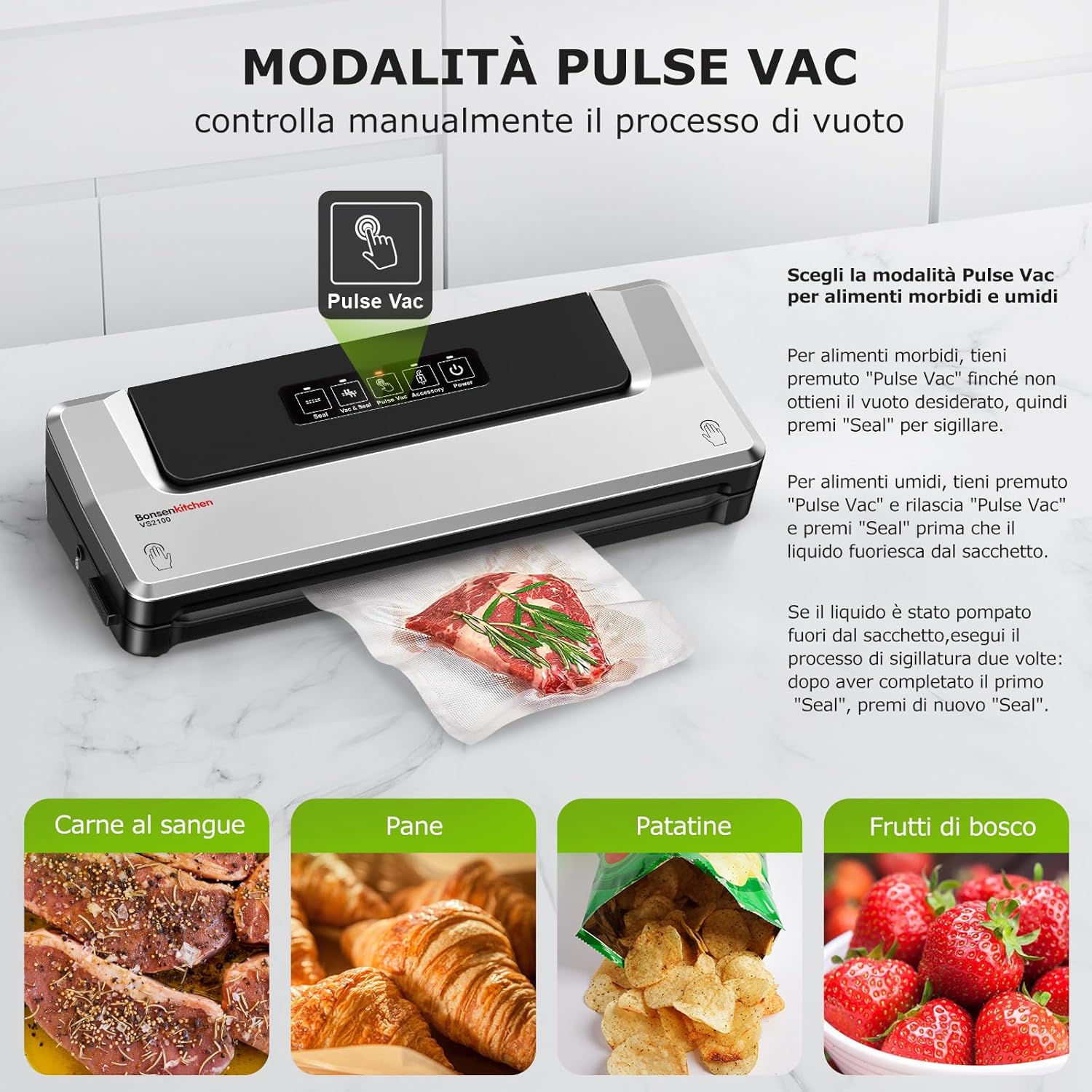Bonsenkitchen Macchina Sottovuoto 4 in 1 per Alimenti - immagine 4