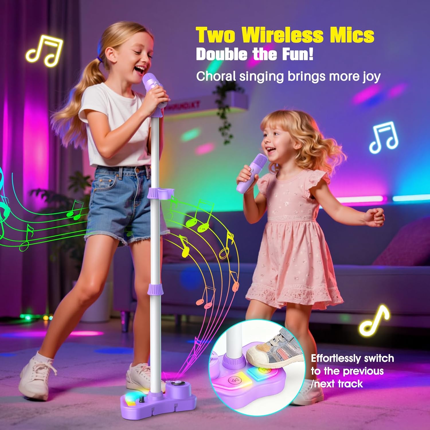 Microfono Karaoke per Bambini con Supporto e Luci - immagine 2