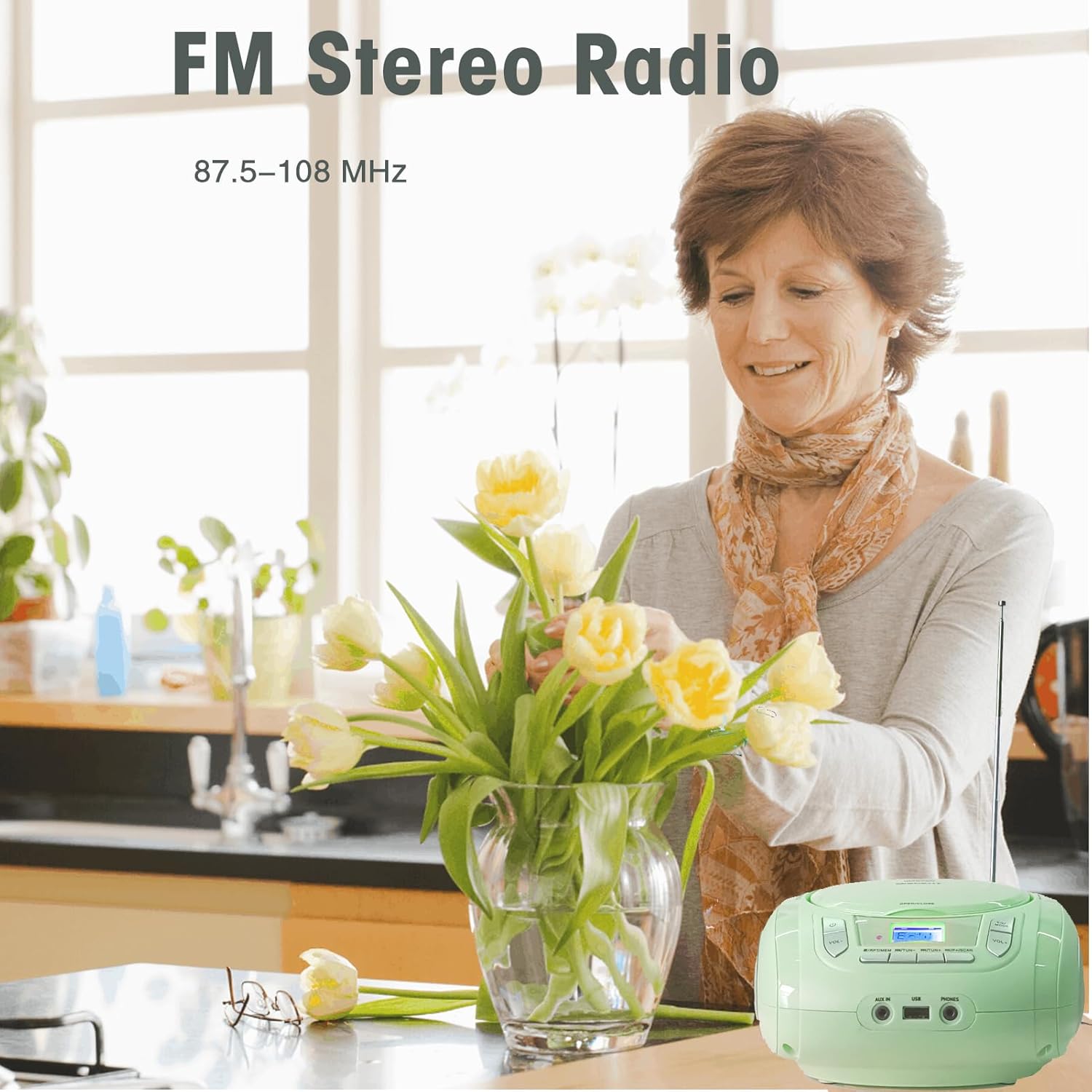 Lettore CD Radio Compatto con Bluetooth e FM, Verde - immagine 4