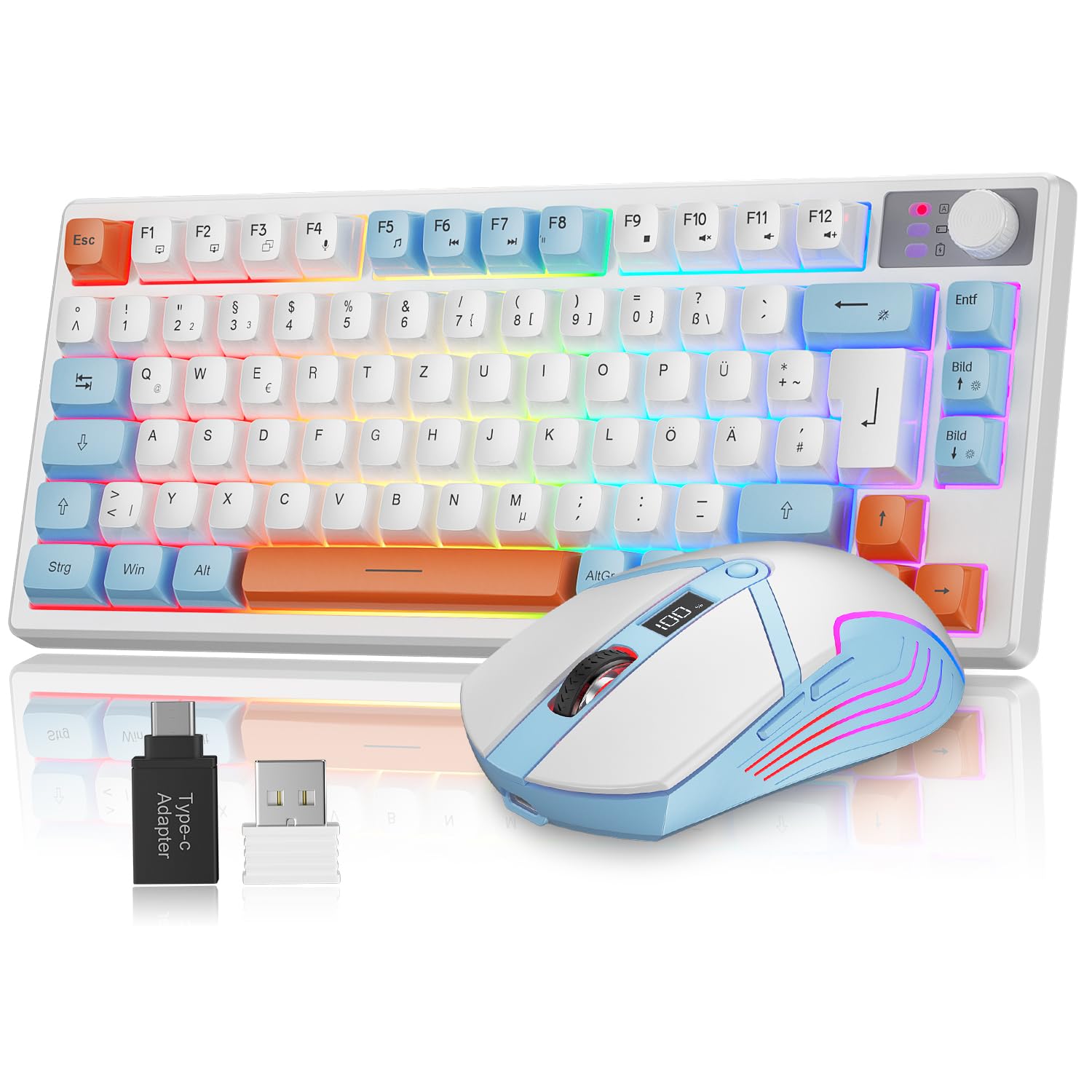 Tastiera e Mouse Gaming Wireless 75% TKL, QWERTZ DE