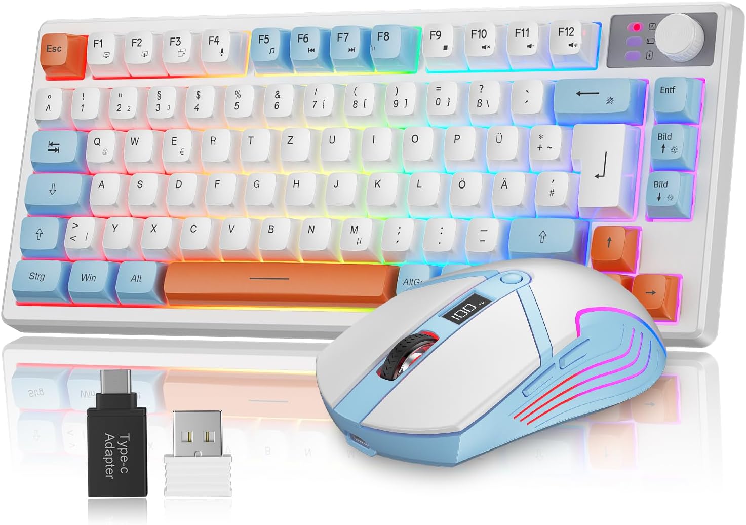 Tastiera e Mouse Gaming Wireless 75% TKL, QWERTZ DE - immagine 1