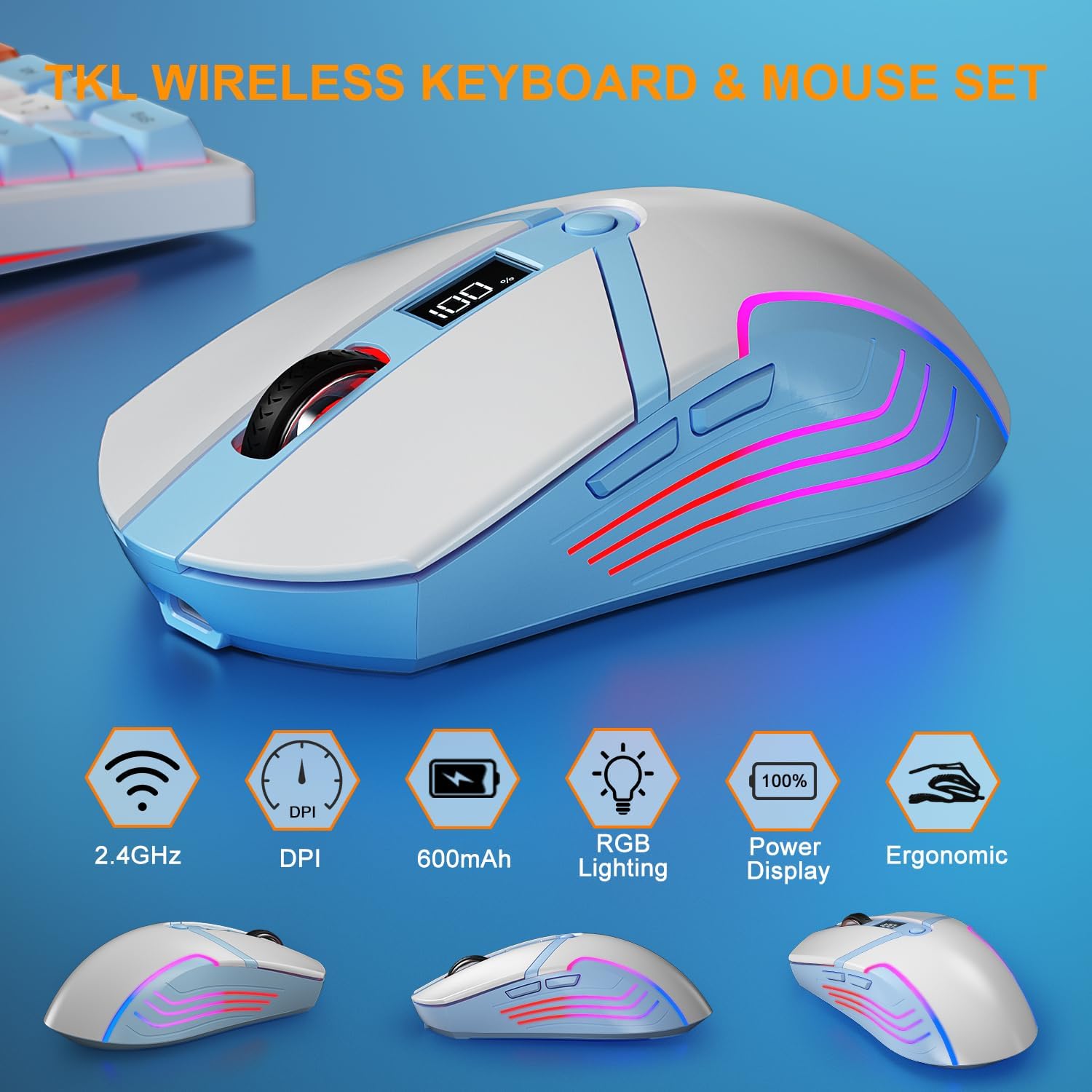 Tastiera e Mouse Gaming Wireless 75% TKL, QWERTZ DE - immagine 5
