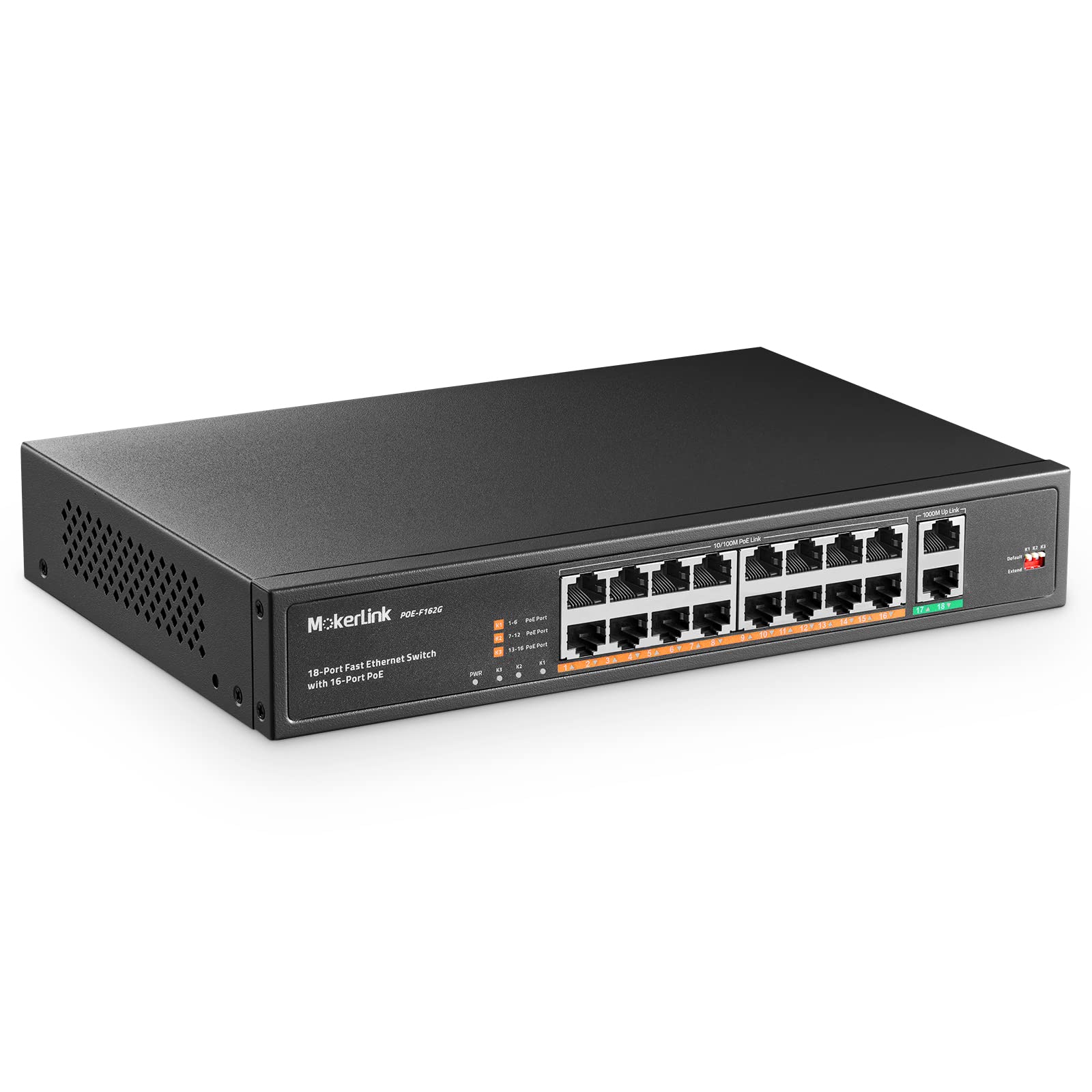 Mokerlink Switch PoE 16 Porte con 2 Gigabit Uplink 250W