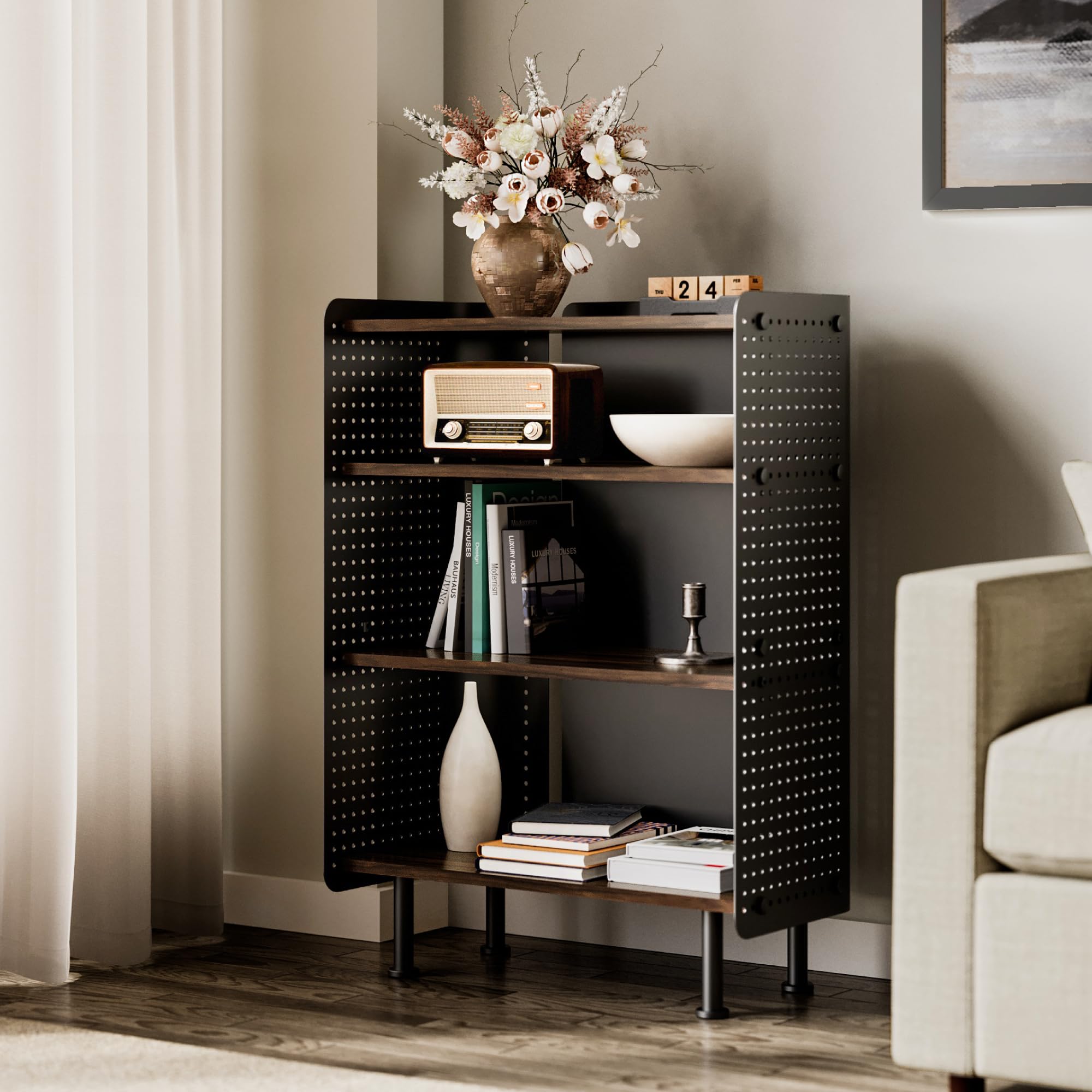 Fenge Libreria a 4 Ripiani 61.6x31.2x85.3cm, Marrone