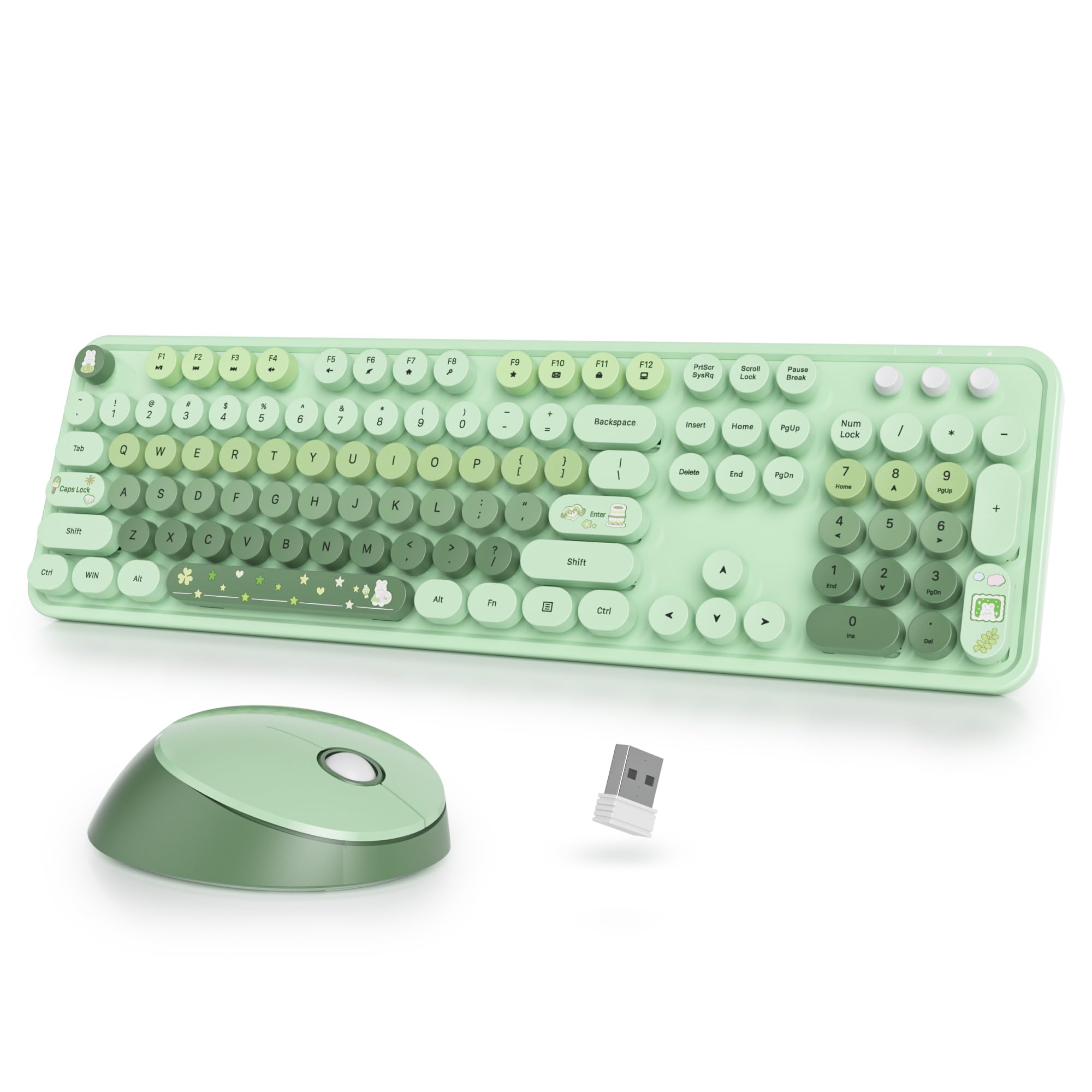 Sbockeeb Tastiera e Mouse Wireless QWERTY, Colorful Green