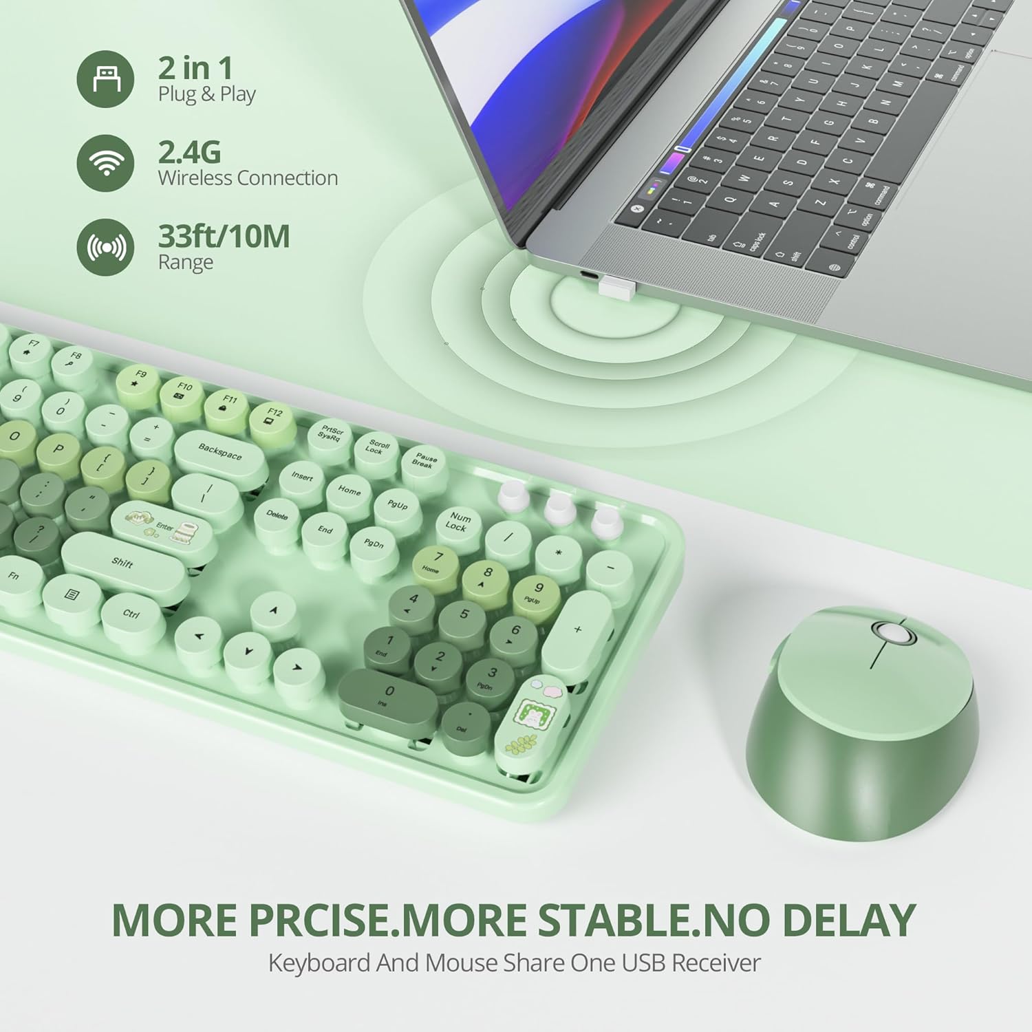 Sbockeeb Tastiera e Mouse Wireless QWERTY, Colorful Green - immagine 2