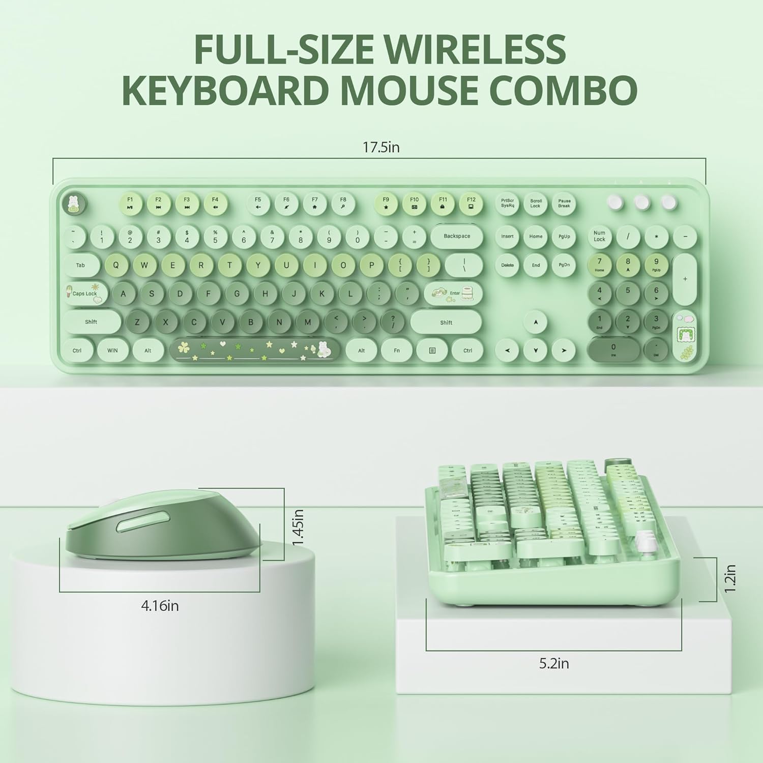 Sbockeeb Tastiera e Mouse Wireless QWERTY, Colorful Green - immagine 3