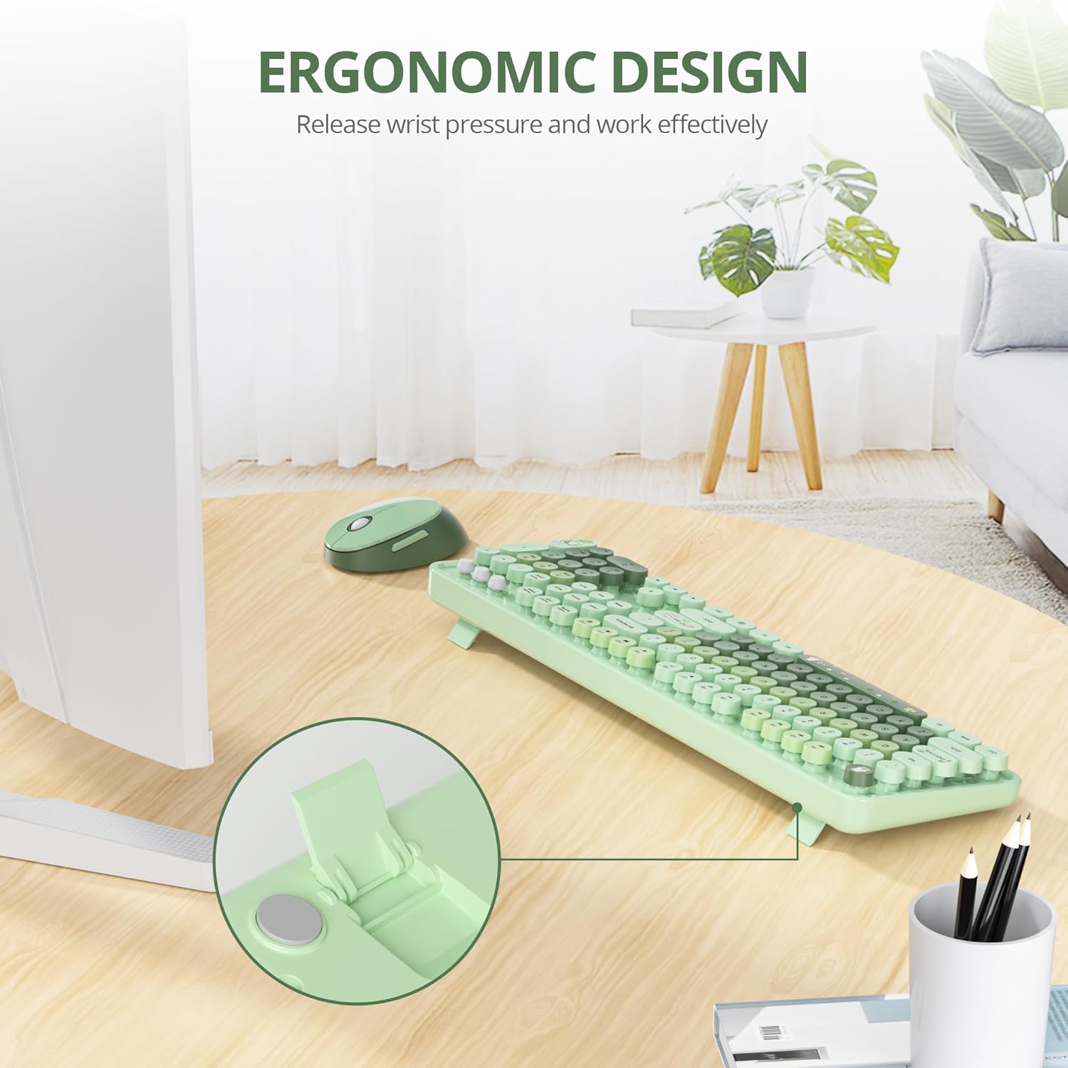 Sbockeeb Tastiera e Mouse Wireless QWERTY, Colorful Green - immagine 4