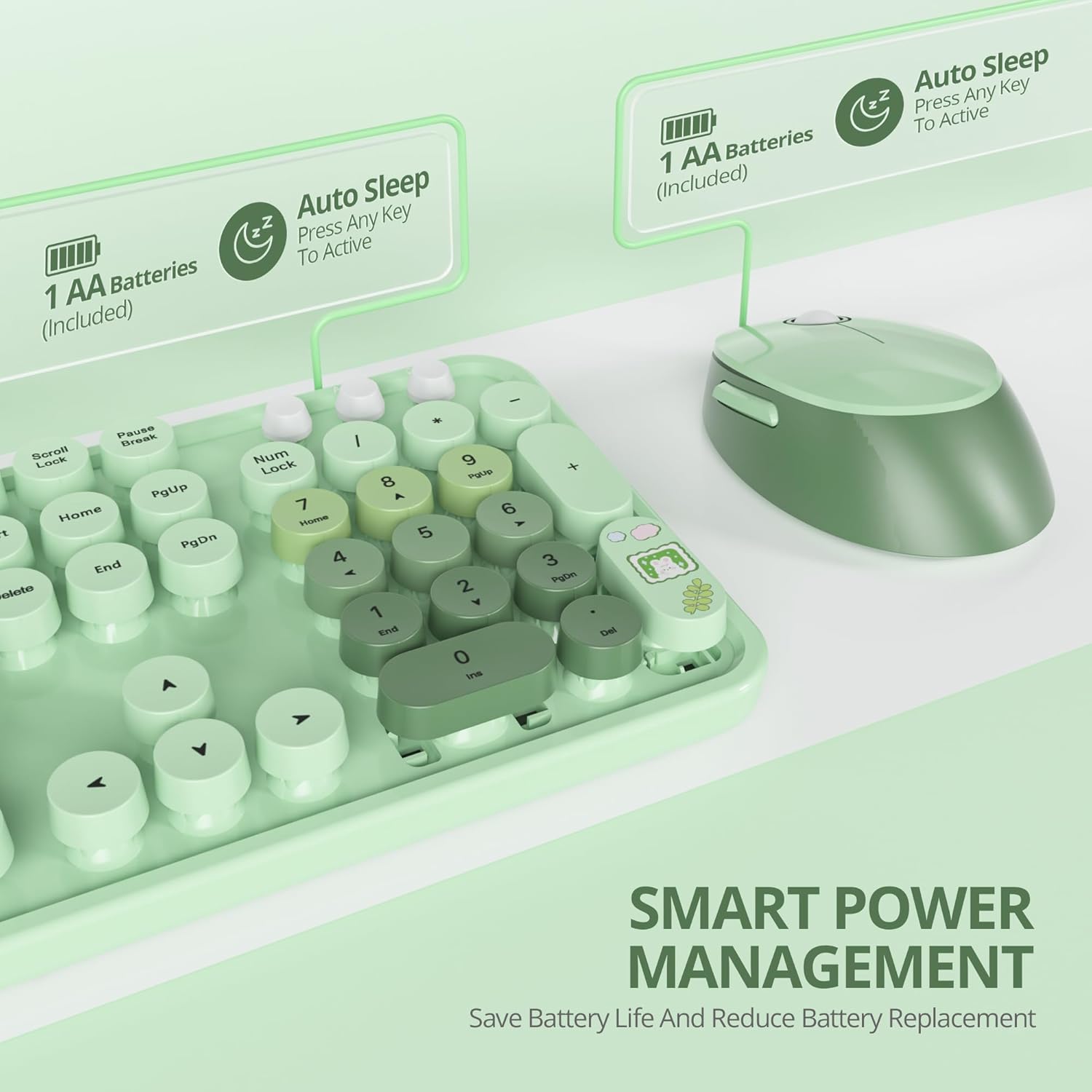 Sbockeeb Tastiera e Mouse Wireless QWERTY, Colorful Green - immagine 6