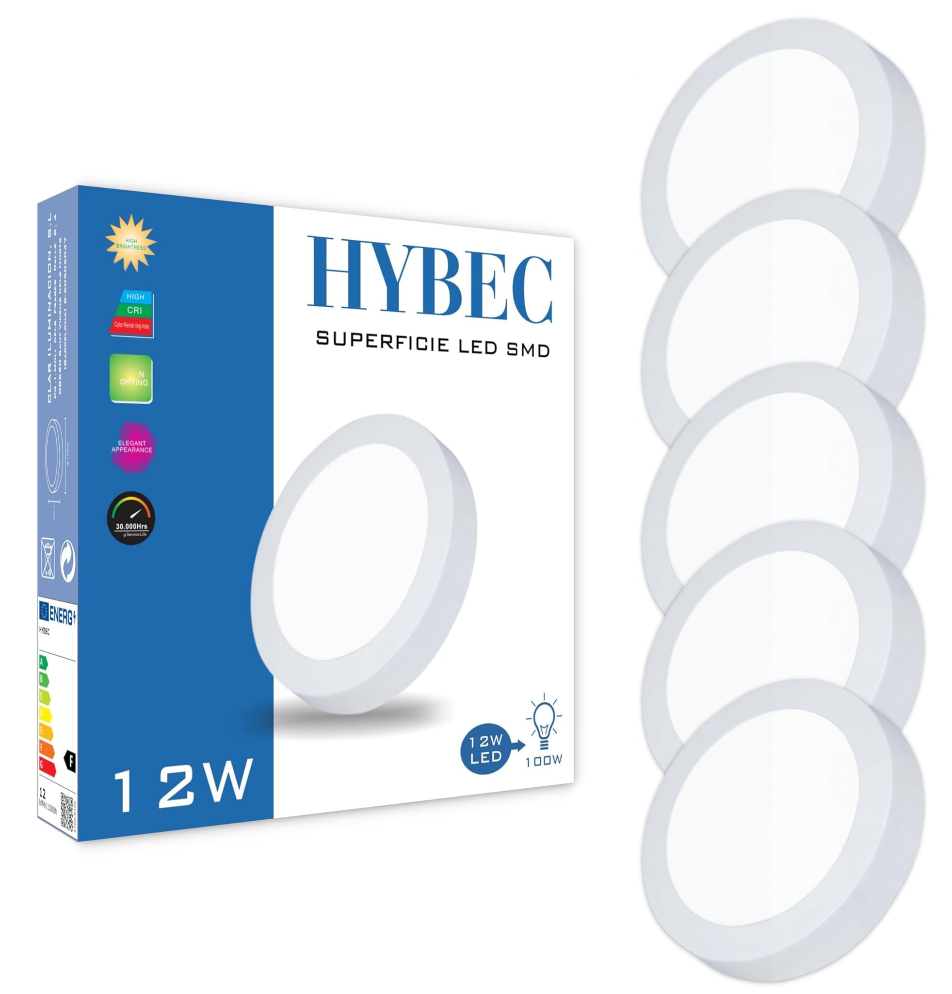 Hybec Plafoniera LED 12W 4000ºK (Pack 5)
