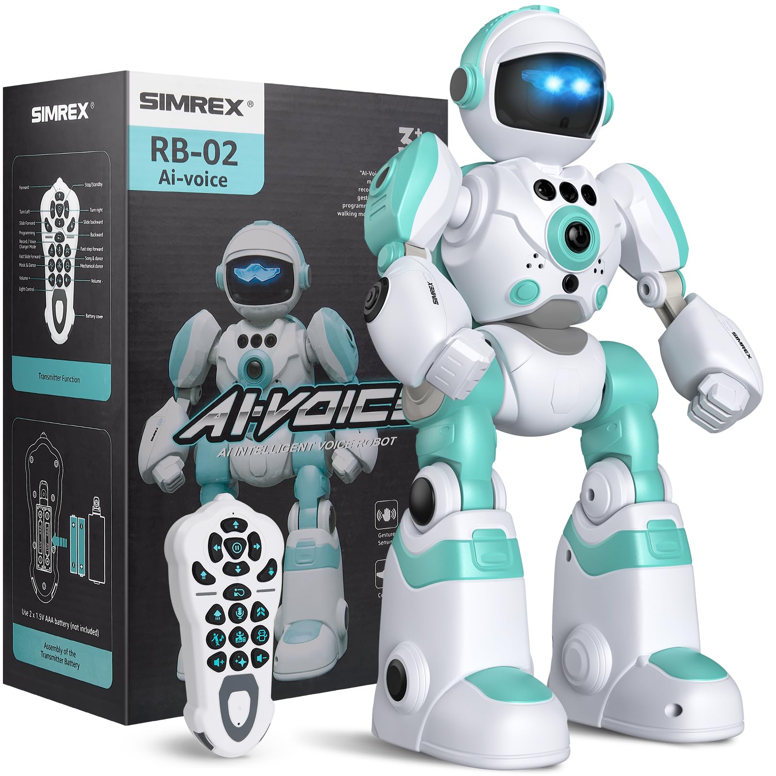 SIMREX Robot Giocattolo Ricaricabile con Occhi LED, Blu