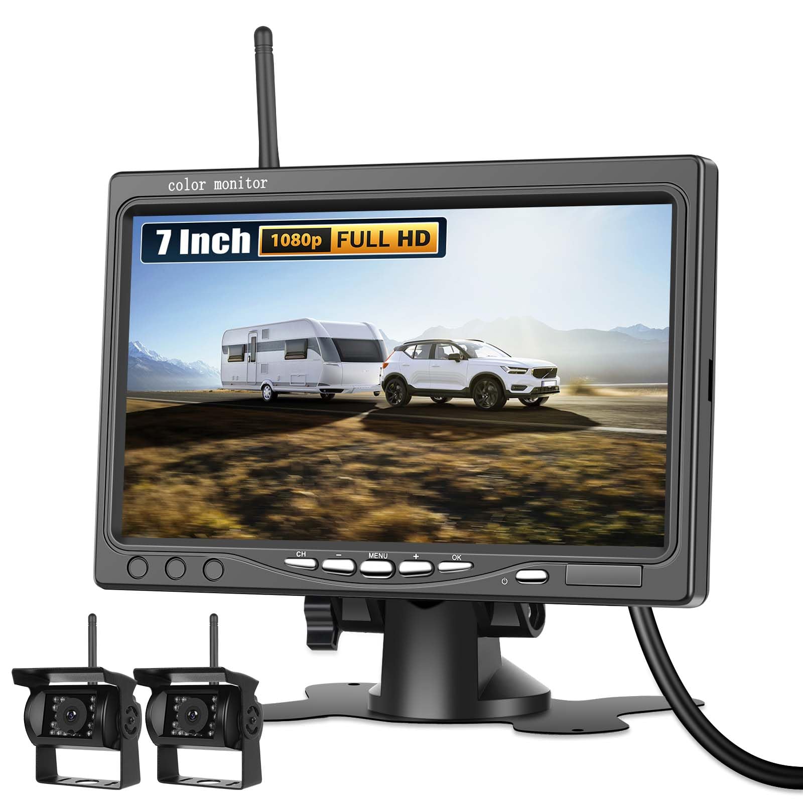Kit Telecamera Posteriore IPS HD 7 Pollici Wireless con 2 Cam
