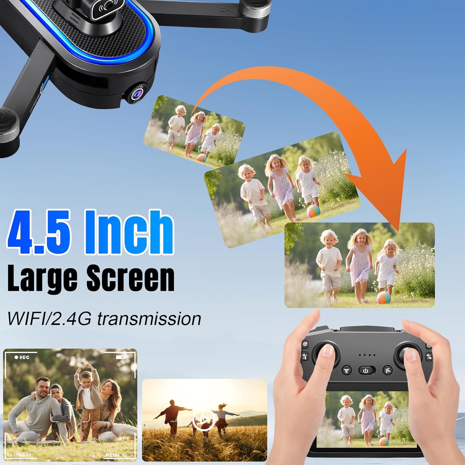 Drone con Telecamera 1080P e Schermo LCD 4.5" - immagine 3