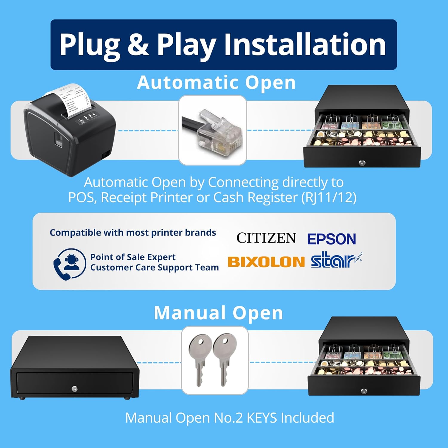 POS VALLEY - Cassetto Cassa Portasoldi Automatico RJ, Nero - immagine 3