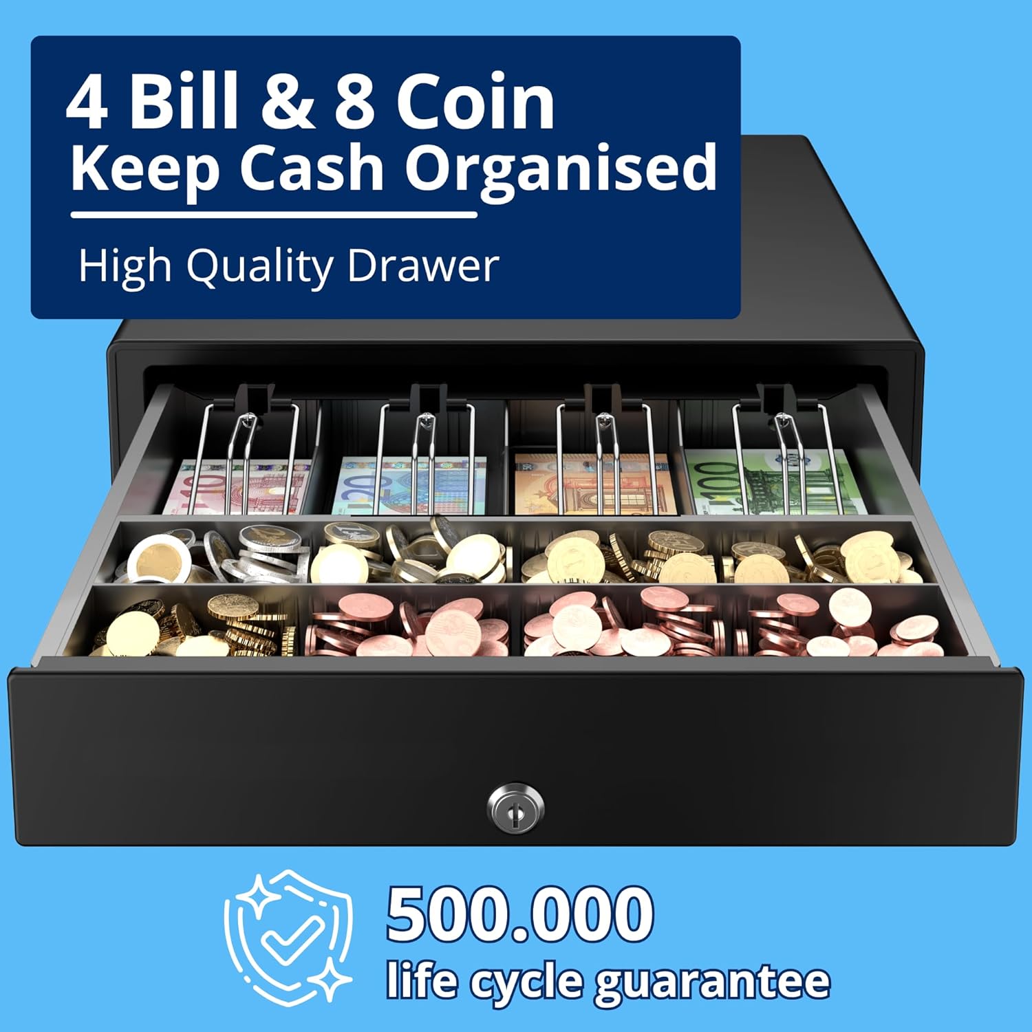 POS VALLEY - Cassetto Cassa Portasoldi Automatico RJ, Nero - immagine 4