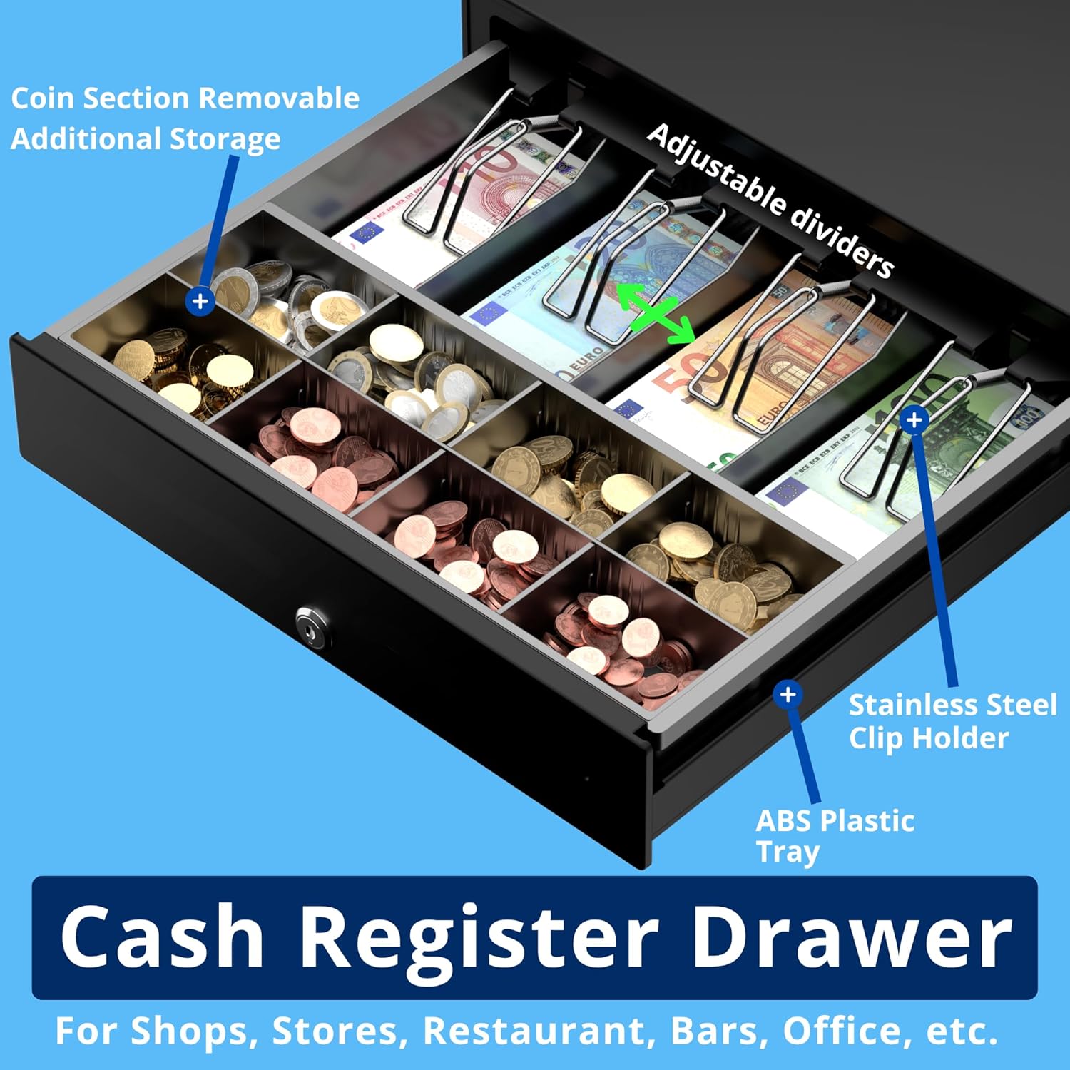 POS VALLEY - Cassetto Cassa Portasoldi Automatico RJ, Nero - immagine 5