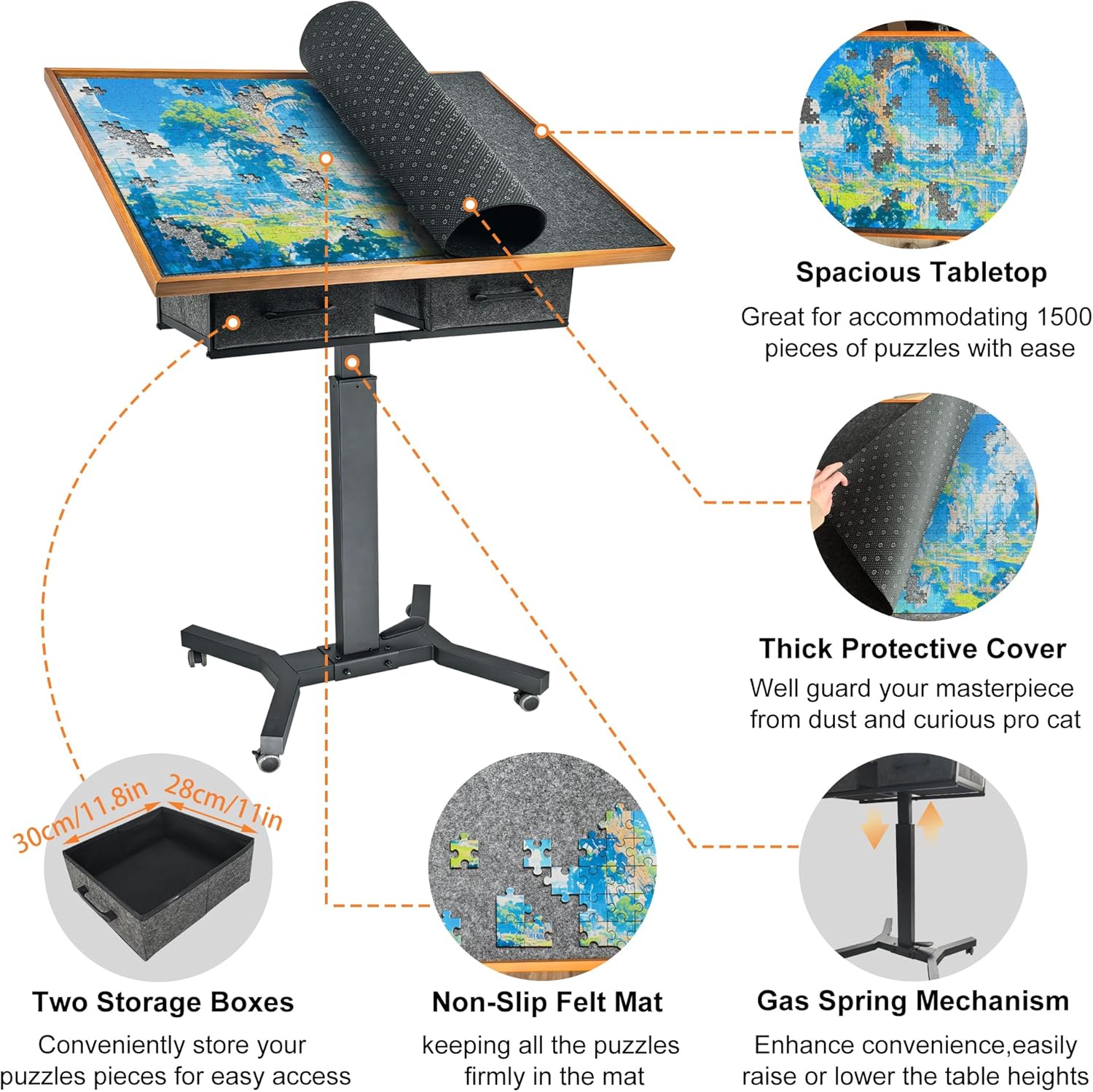 Fativo Tavolo da Puzzle con Cassetti e Ruote - immagine 3