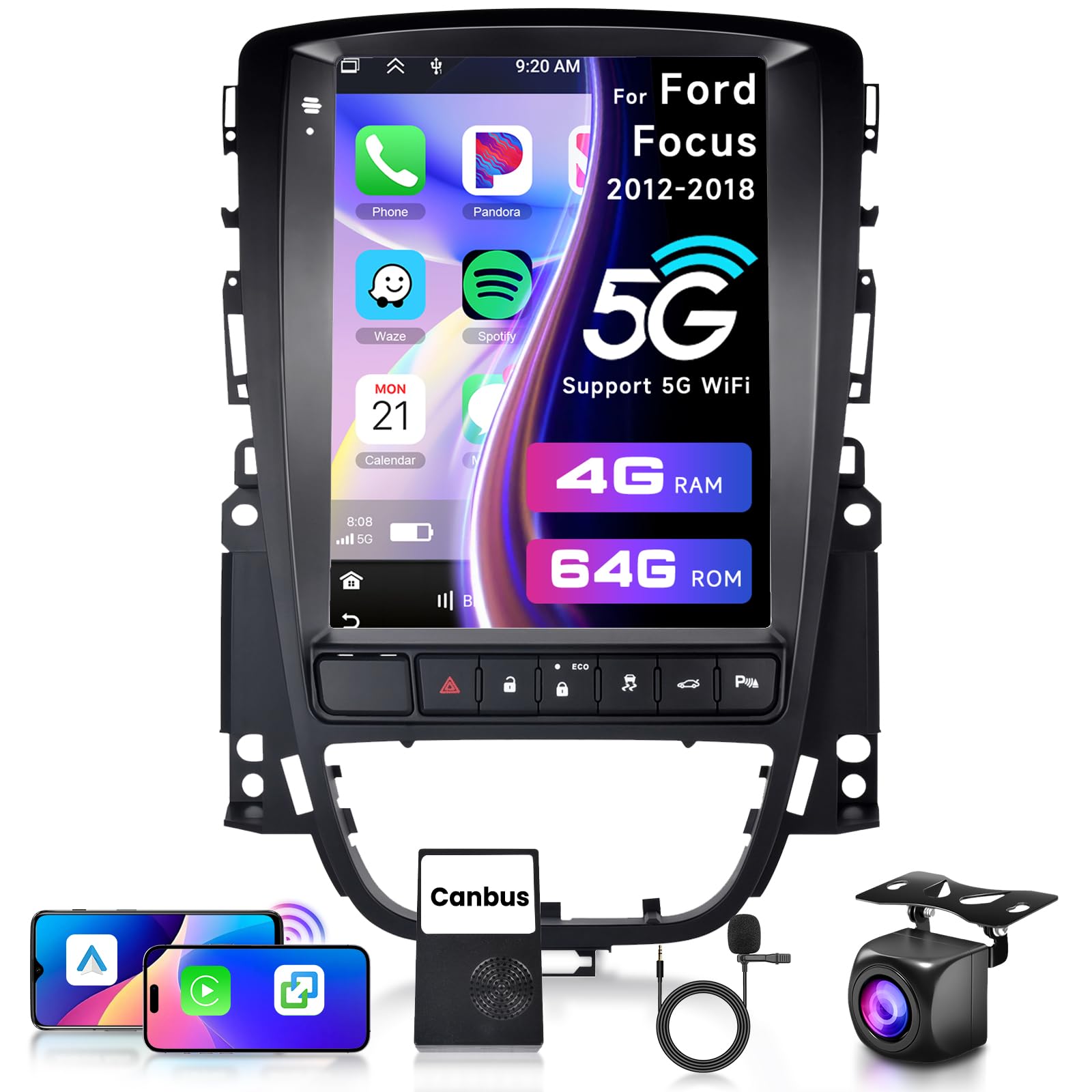 Rimoody 4G+64G Android Autoradio per Opel Astra J (ECO Gusto) 2006-2016, 9.7" Radio Auto Carplay Android Auto Senza Fili Mirror Link Navi GPS Bluetooth WiFi FM/RDS/EQ Comandi al Volante Retrocamera