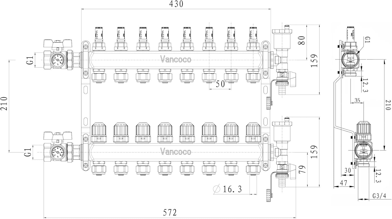 VANCOCO Distributore Riscaldamento a Pavimento 8 Circuiti - immagine 2