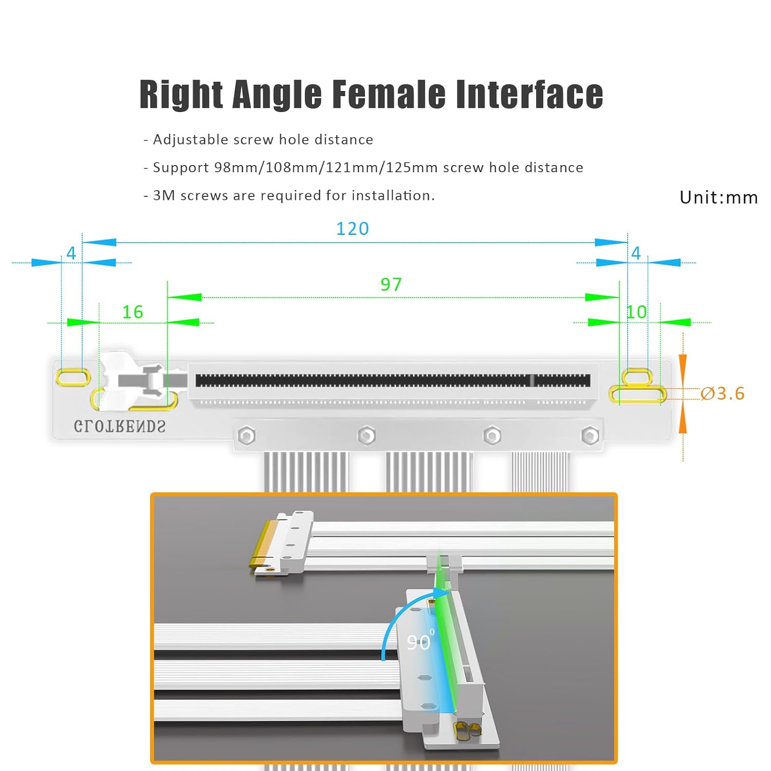 Glotrends Cavo Riser PCIe 5.0 600mm 90 Gradi - immagine 3