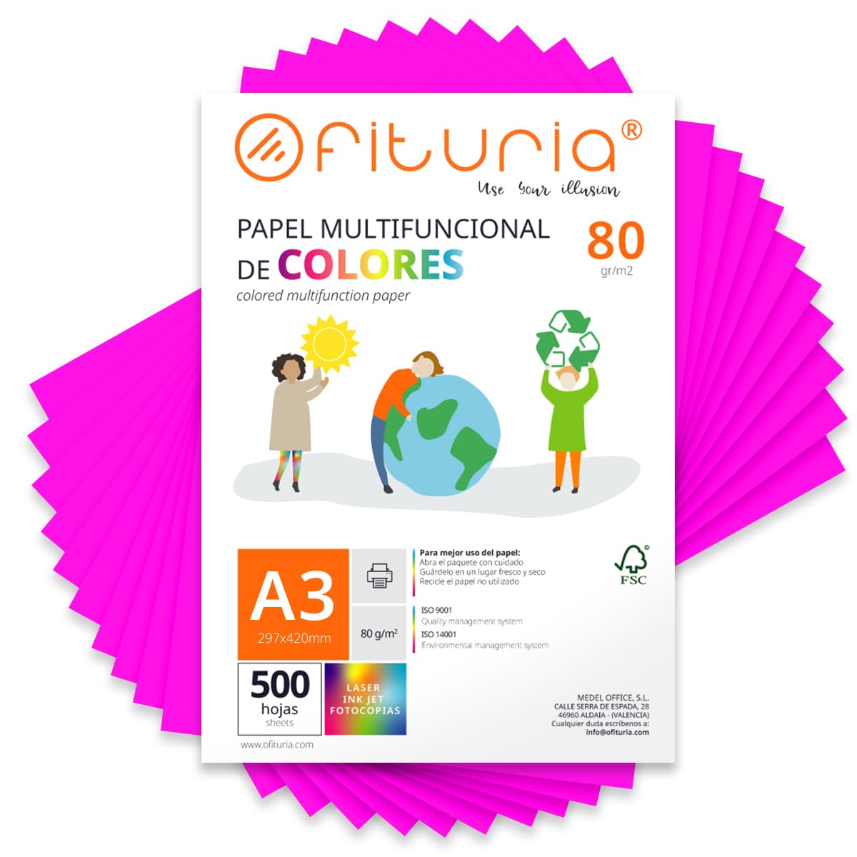 Fogli Colorati A3 80gr - Rosa Fluo (500 Fogli)