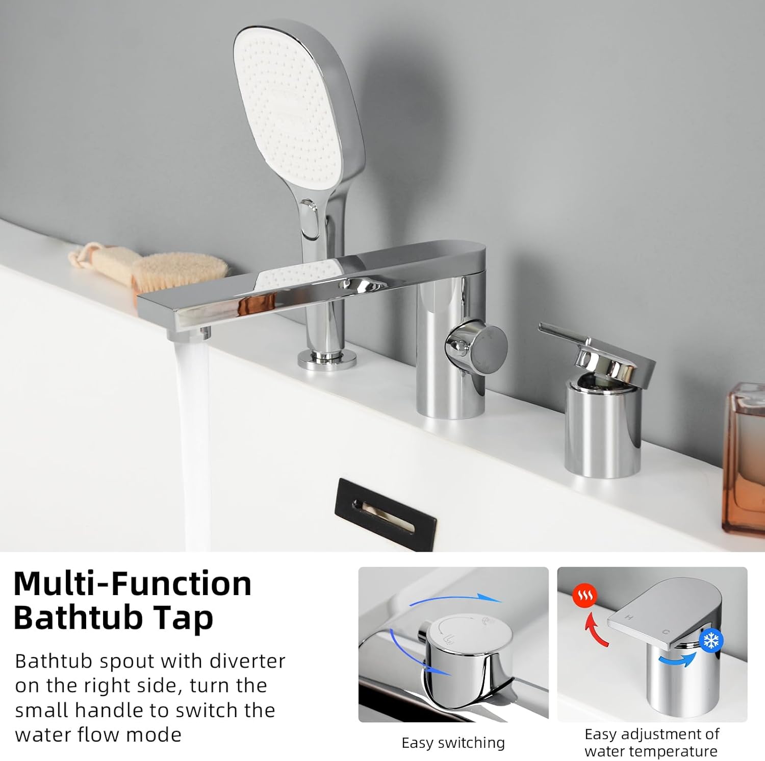 Phasat Rubinetto Vasca da Bagno 3 Fori con Doccetta - immagine 3