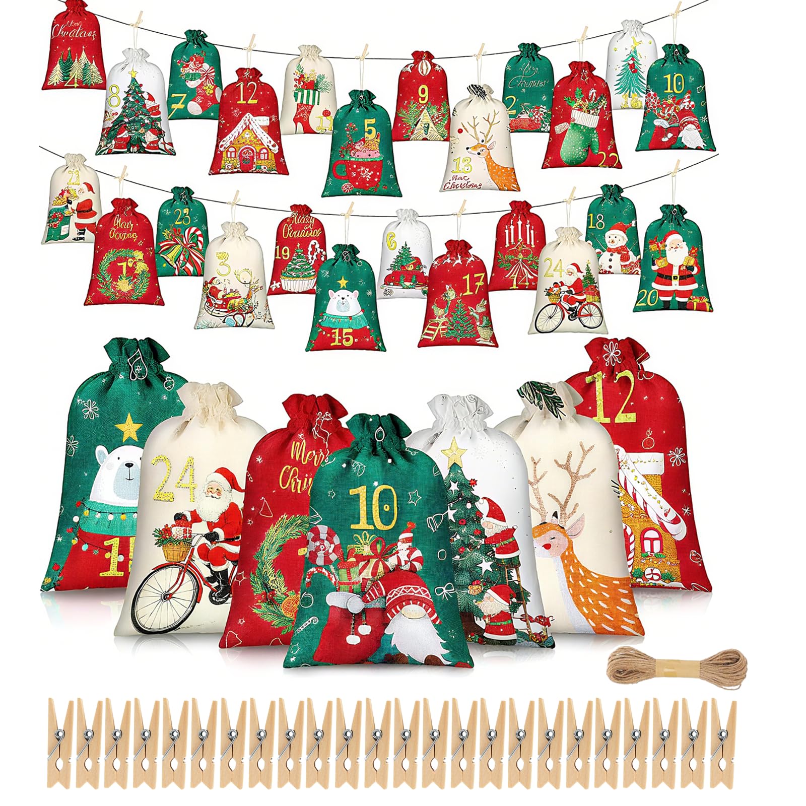 Calendario Avvento Fai da Te Stoffa, 24 Sacchetti