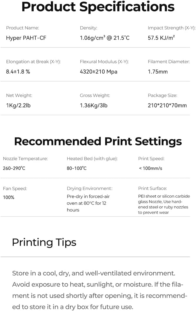 Creality Filamento PAHT-CF 1.75mm Nylon Nero 1kg - immagine 7