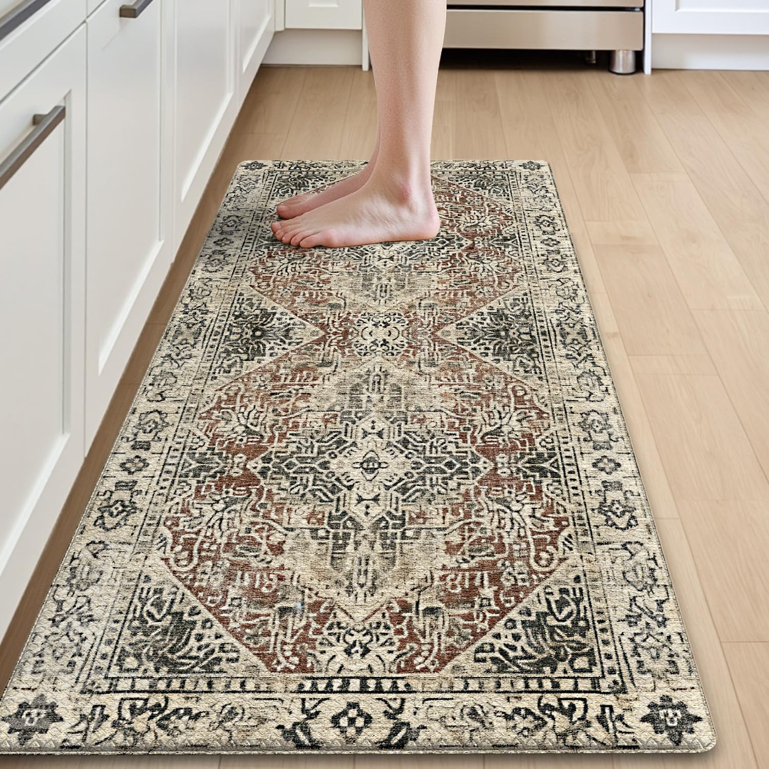 Dexi Tappeto Cucina Antiscivolo Impermeabile 60x150 cm, Rosso crema