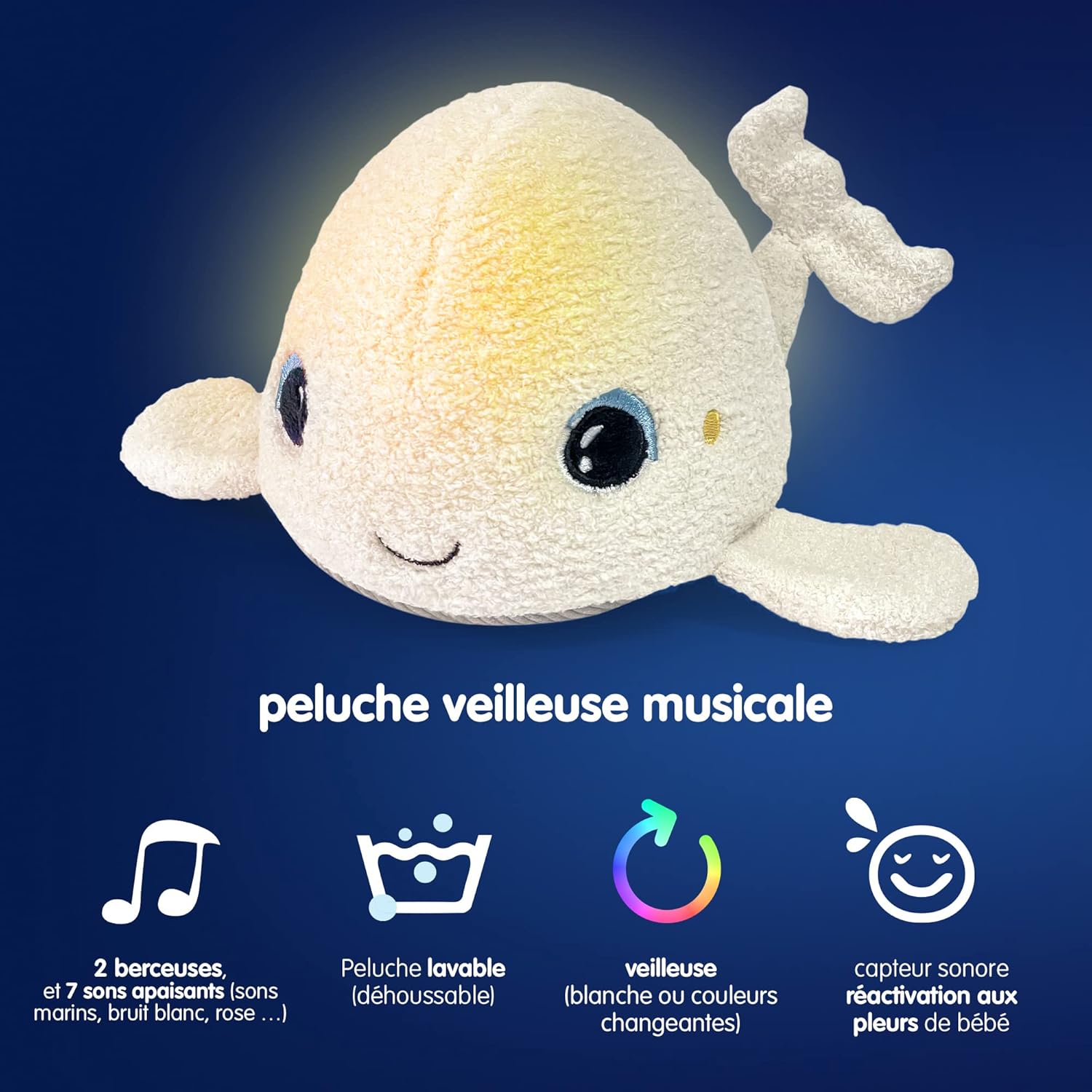 Pabobo Béluga - Peluche Sonno con Luce Notturna - immagine 5