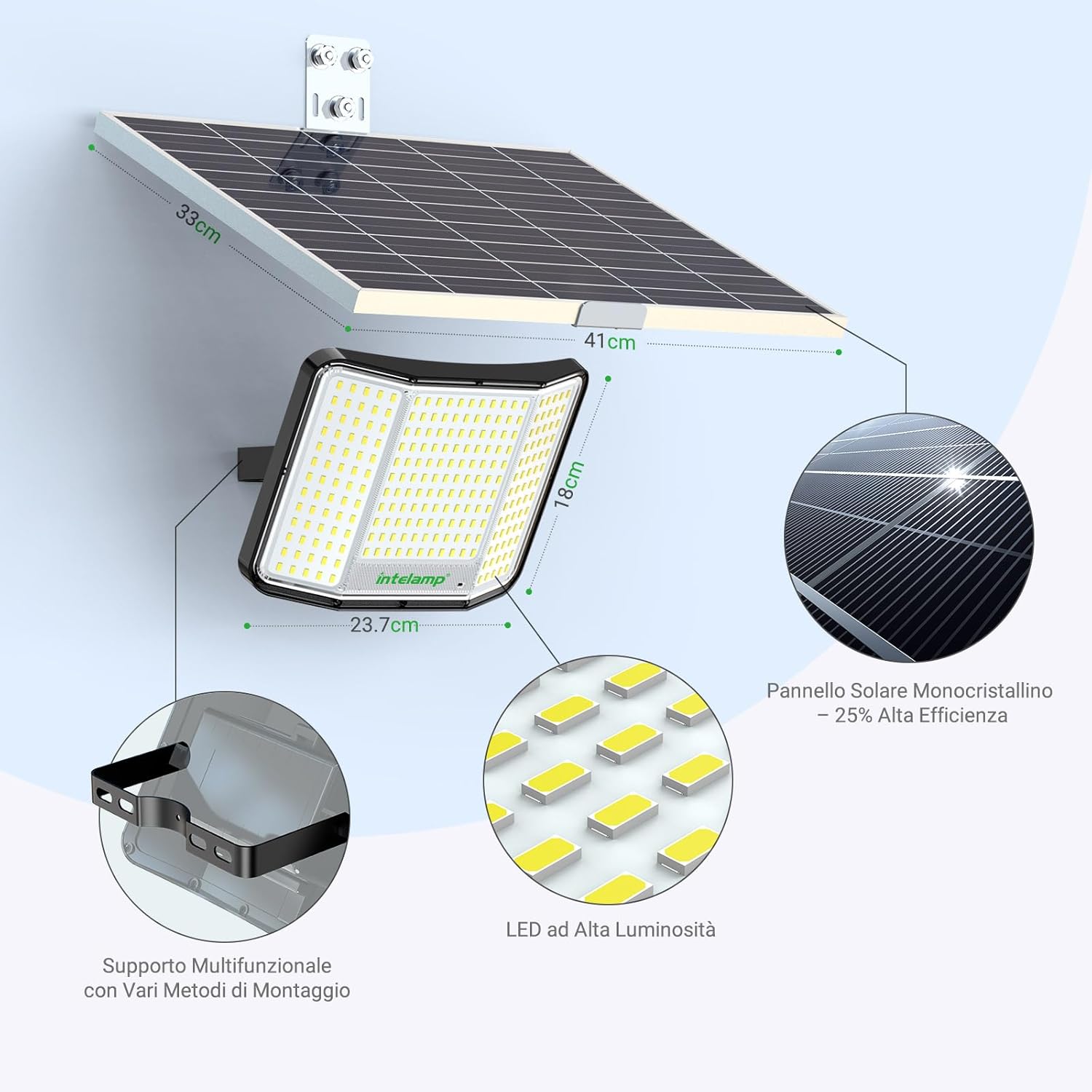 Intelamp Faro LED Esterno Solare 2000LM - immagine 4