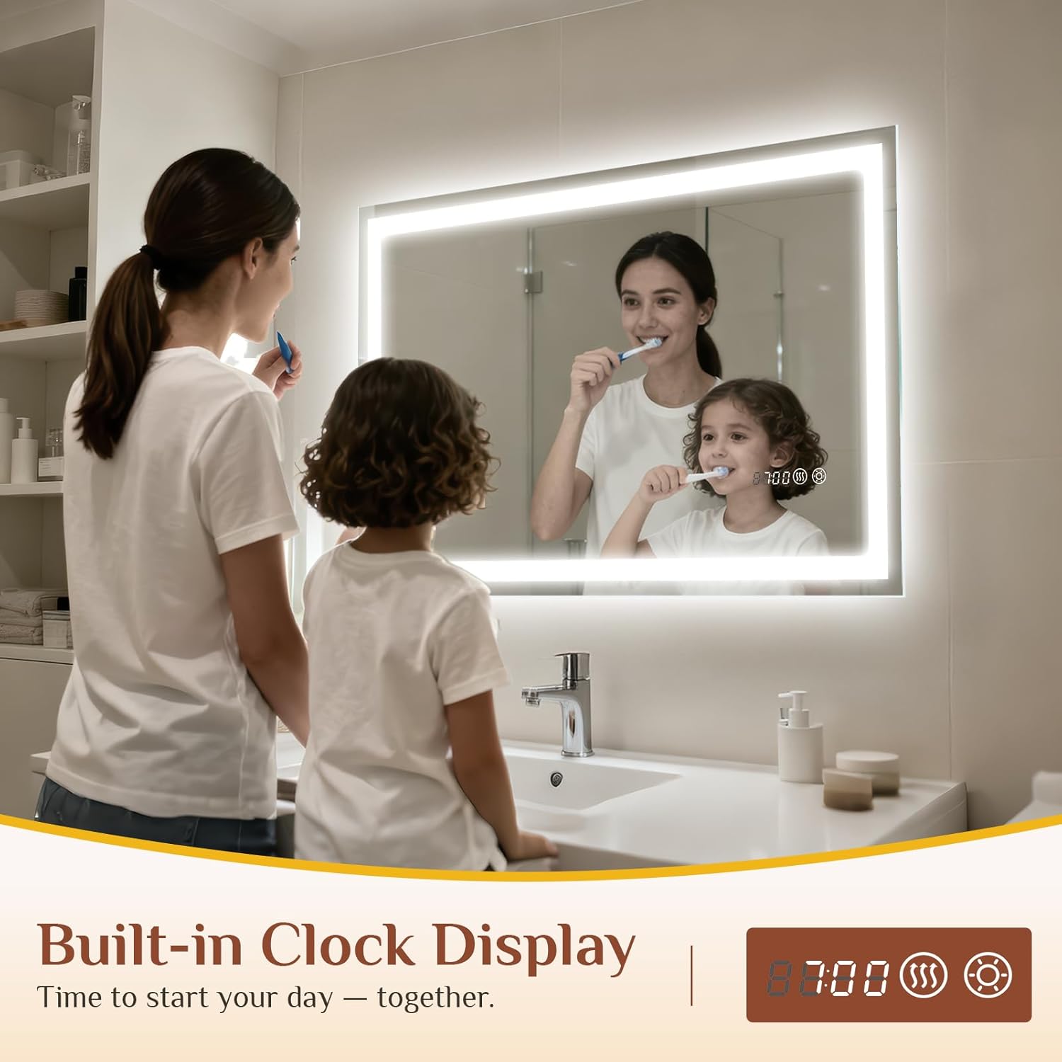 Clevich Specchio da Bagno LED con Orologio 70x50cm - immagine 3