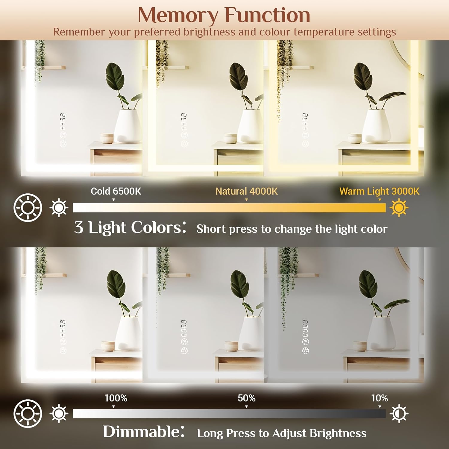 Clevich Specchio da Bagno LED con Orologio 70x50cm - immagine 6