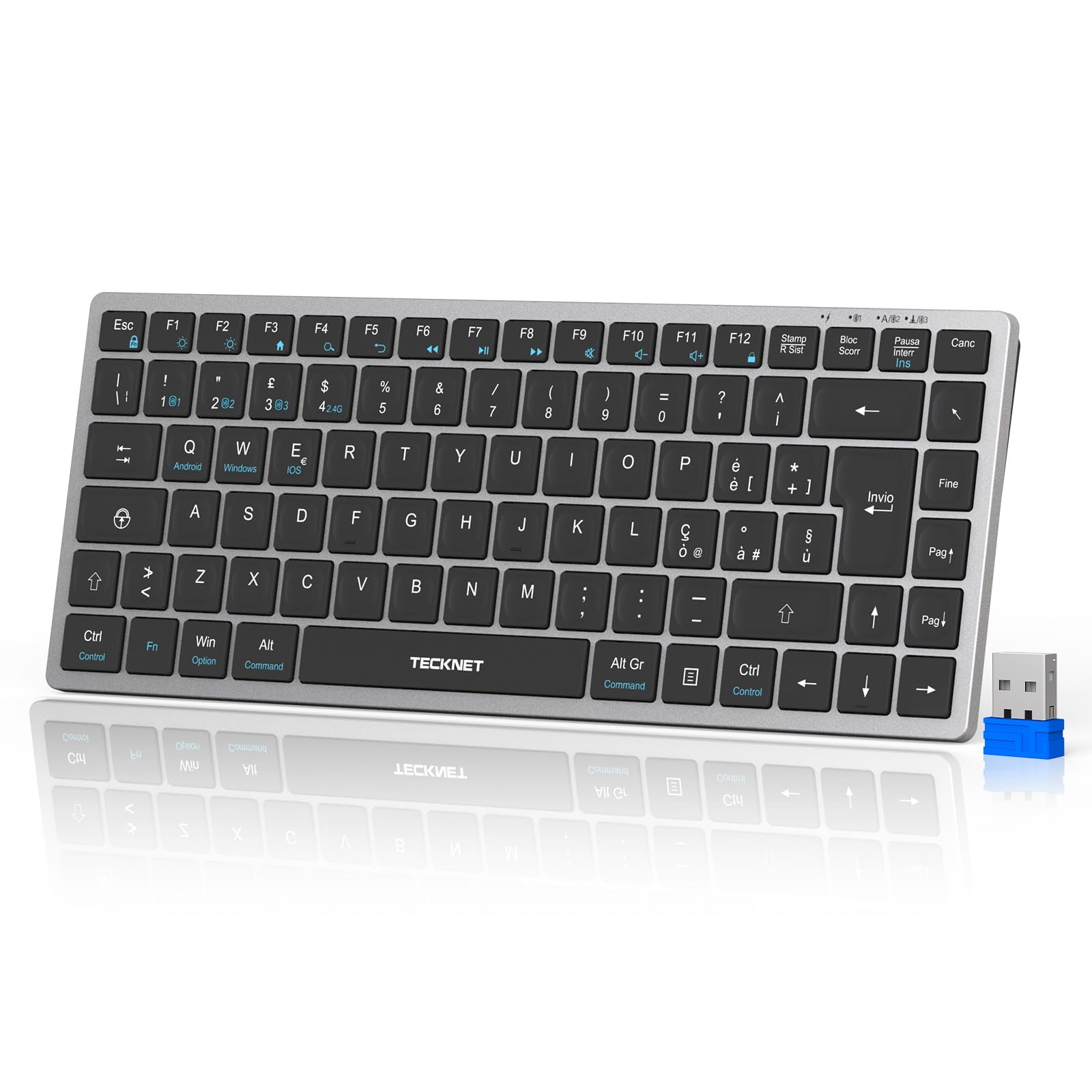 Tecknet Tastiera Bluetooth Ricaricabile Italiana