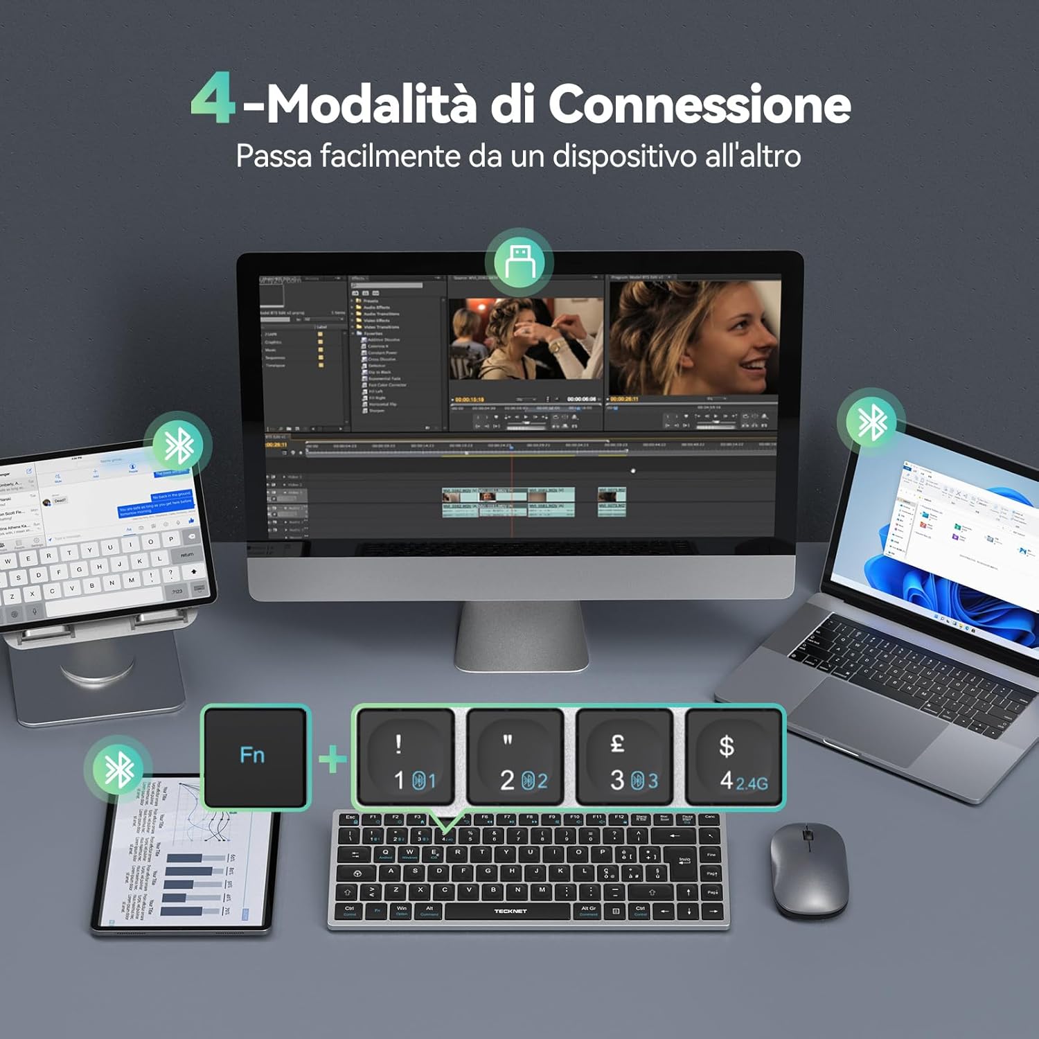 Tecknet Tastiera Bluetooth Ricaricabile Italiana - immagine 2