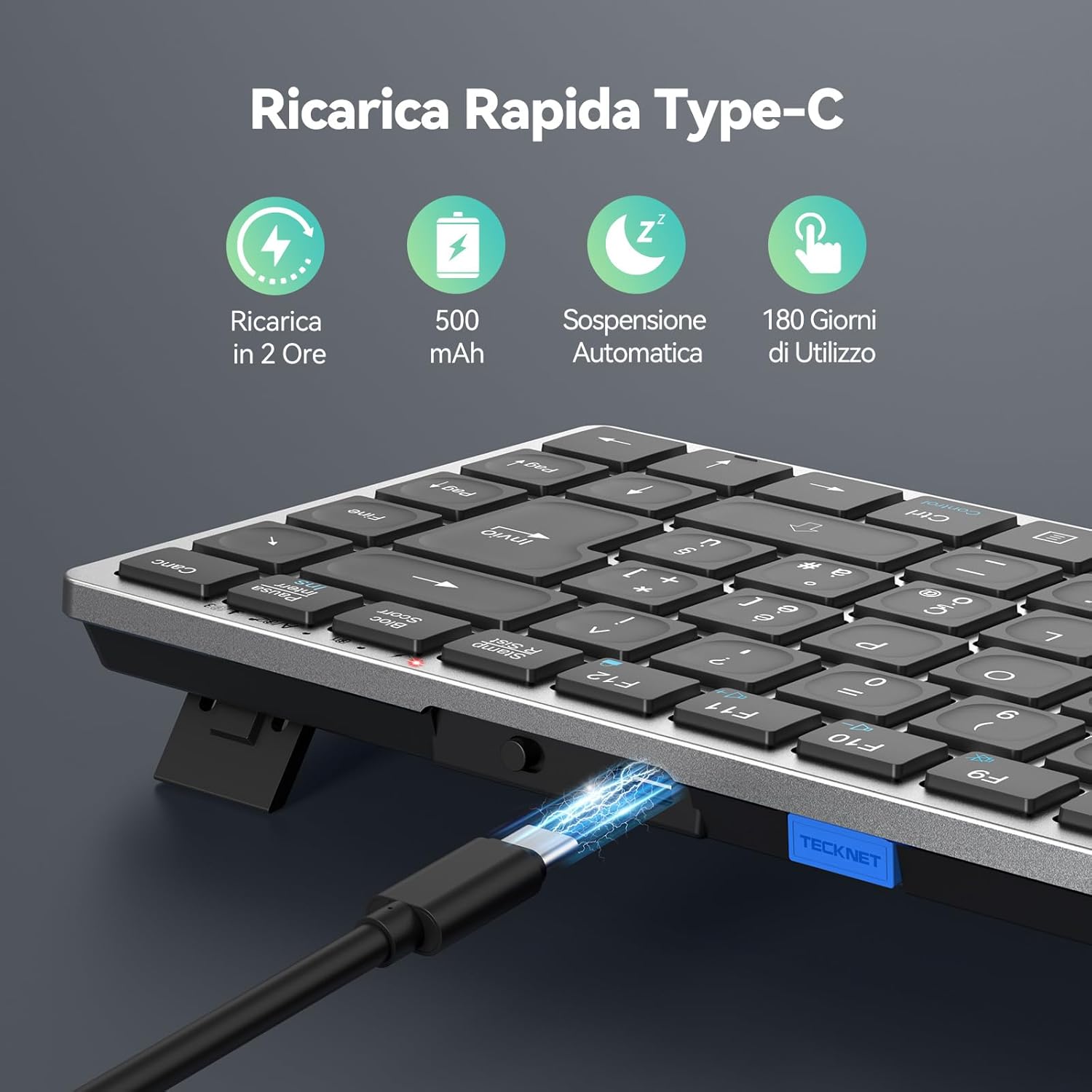 Tecknet Tastiera Bluetooth Ricaricabile Italiana - immagine 3