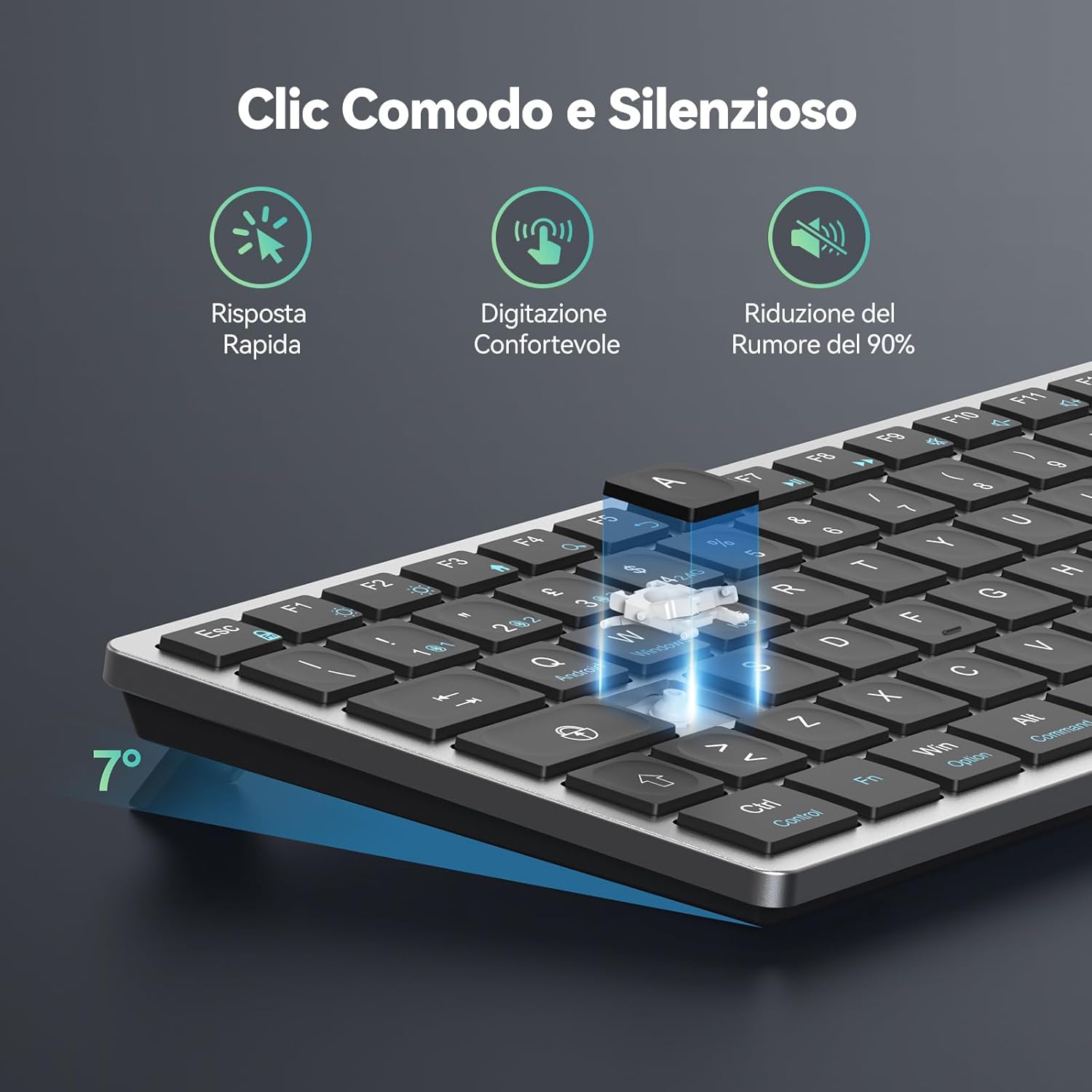 Tecknet Tastiera Bluetooth Ricaricabile Italiana - immagine 5