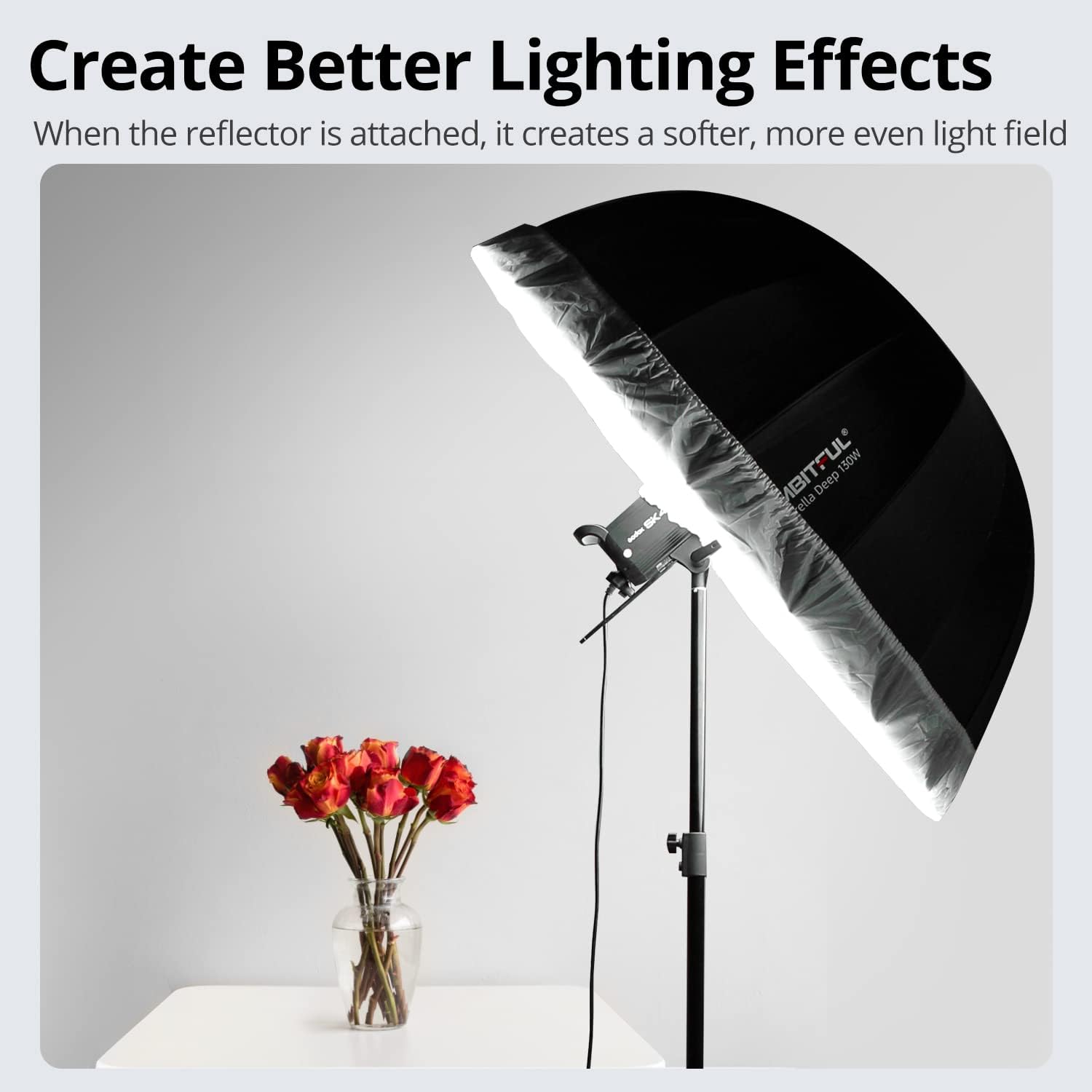 AMBITFUL UB-160W - Ombrello Studio Parabolico Interno Bianco 160cm - immagine 4