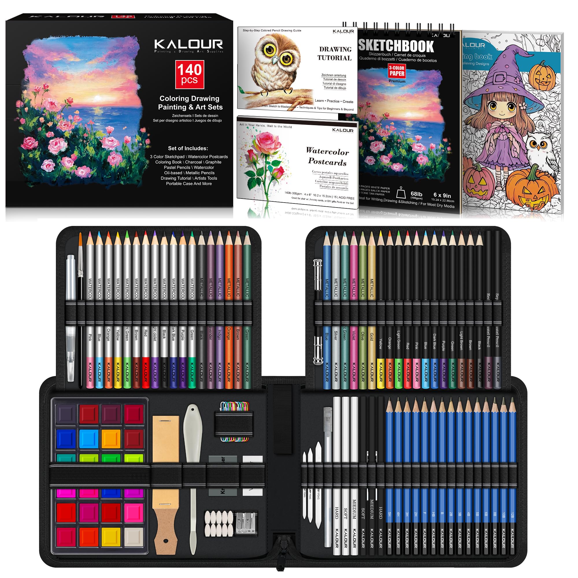 Kalour Kit da Disegno 140 Pezzi con Album 3 Colori